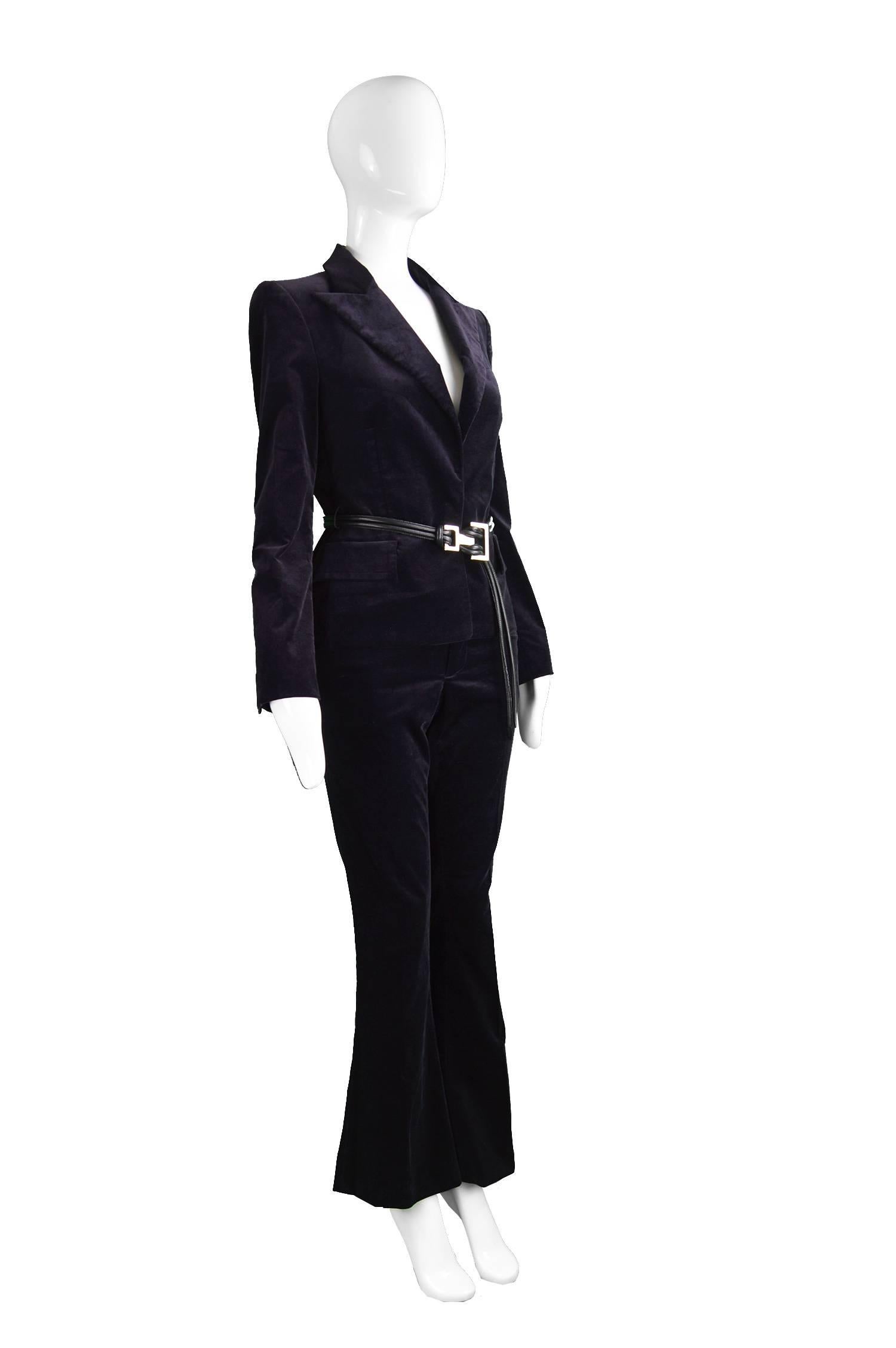 Black Tom Ford for Gucci Dark Purple Velvet Pant Suit with Leather Belt, Fall 2004