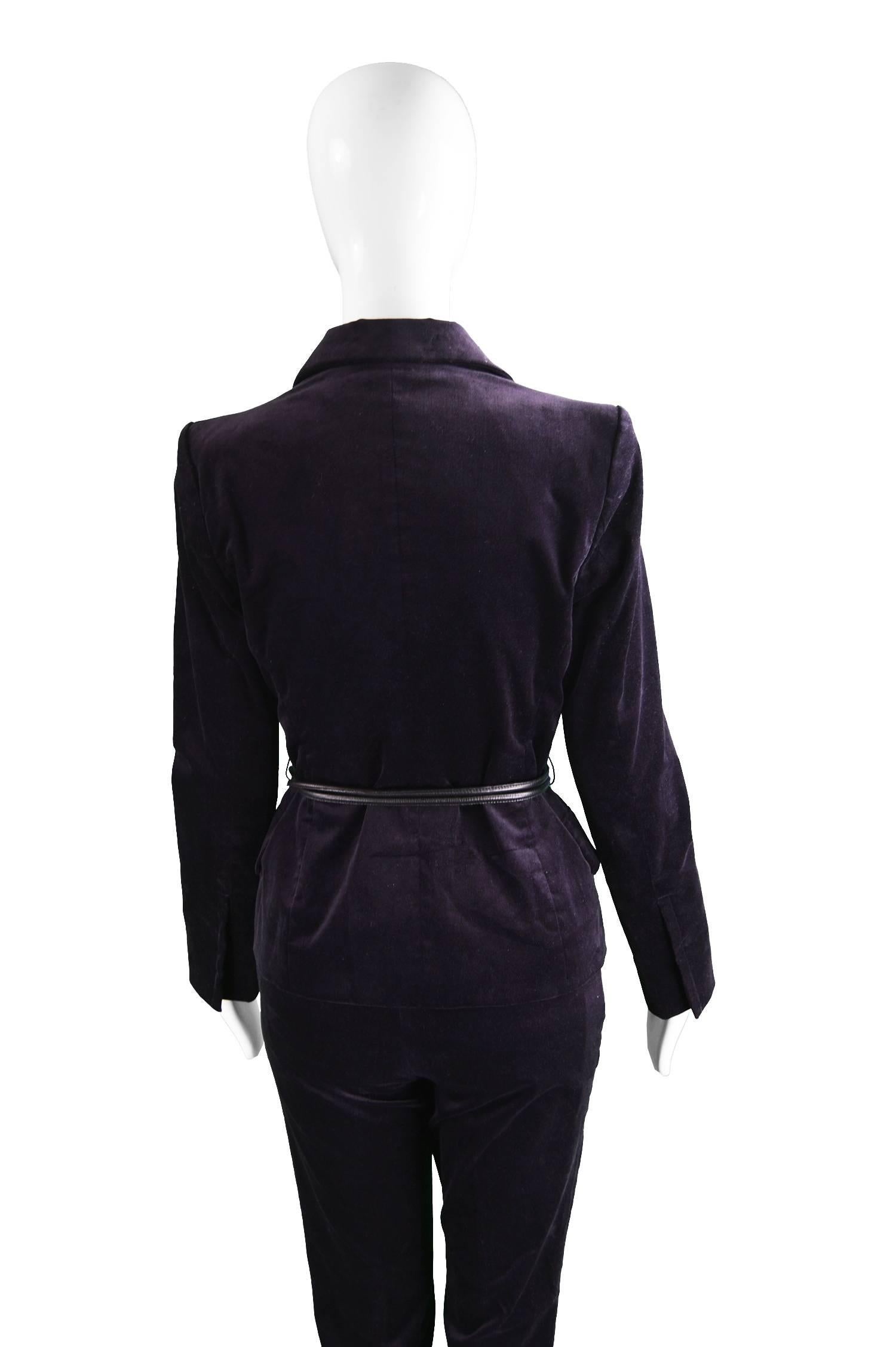 Tom Ford for Gucci Dark Purple Velvet Pant Suit with Leather Belt, Fall 2004 In Excellent Condition In Doncaster, South Yorkshire