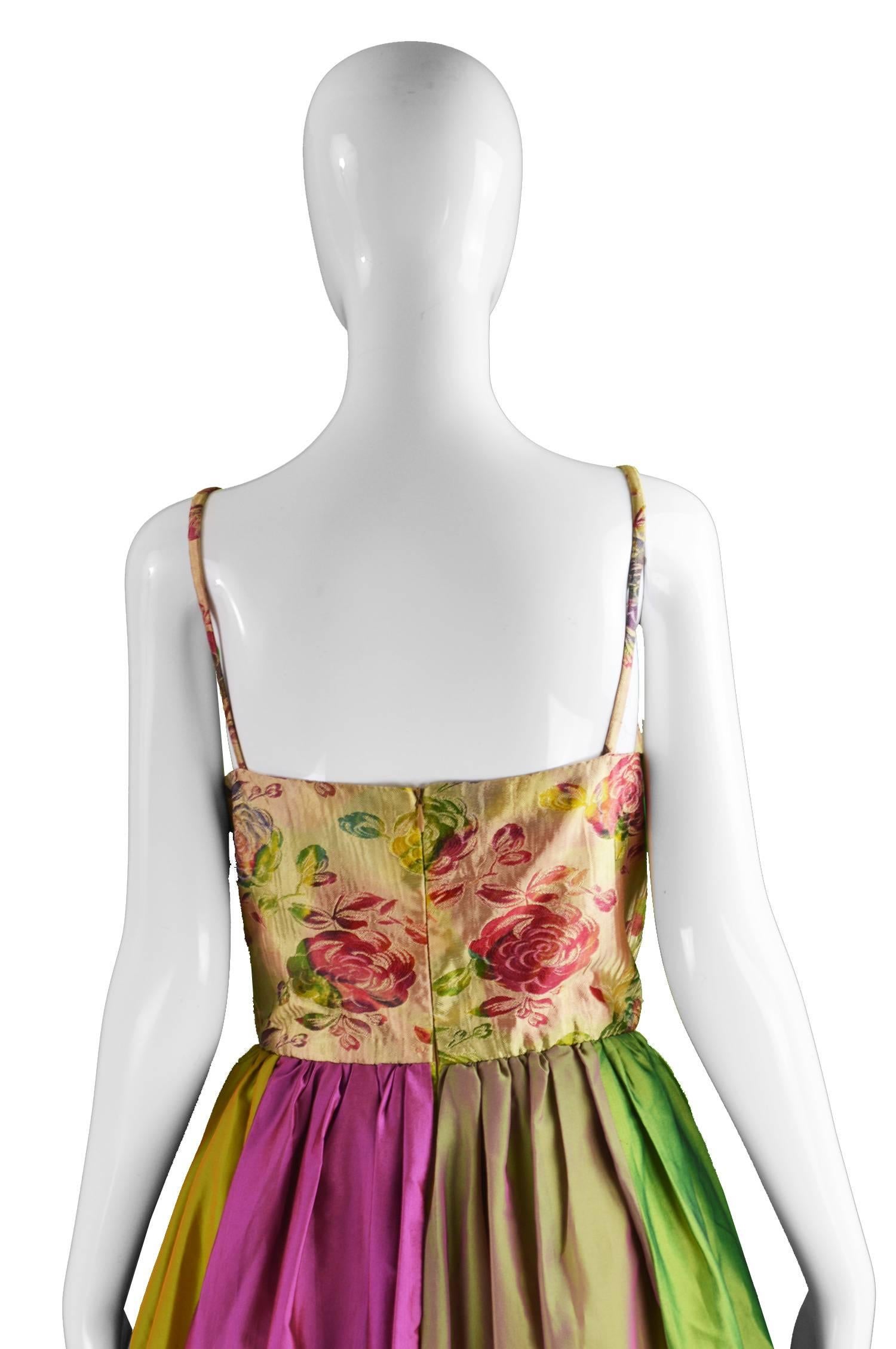 Brown Ben de Lisi Vintage Floral Brocade and Iridescent Metallic Silk Dress, 1990s