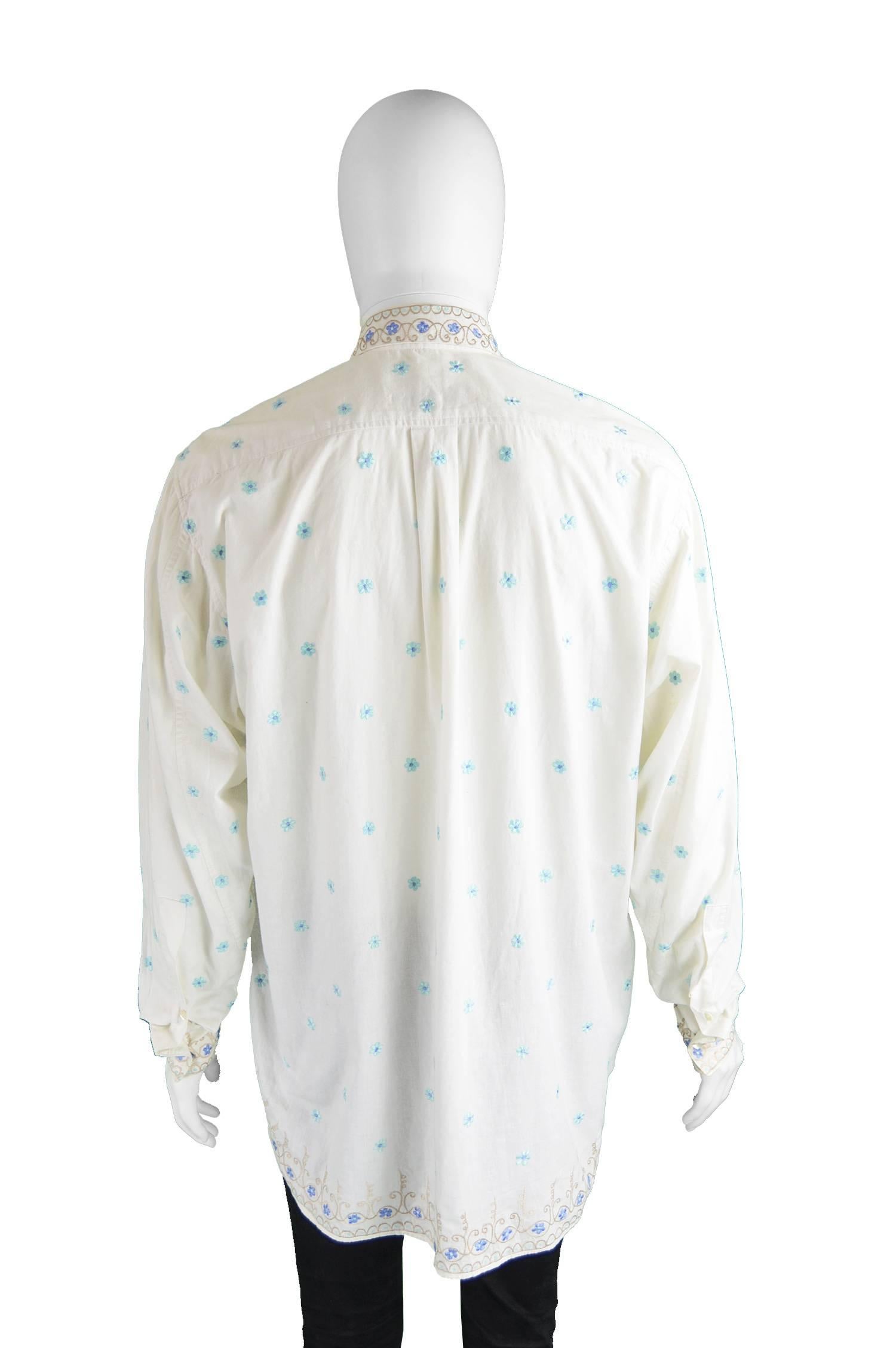 Katharine Hamnett Men's Vintage Floral Embroidered Cotton Shirt, 1990s 3