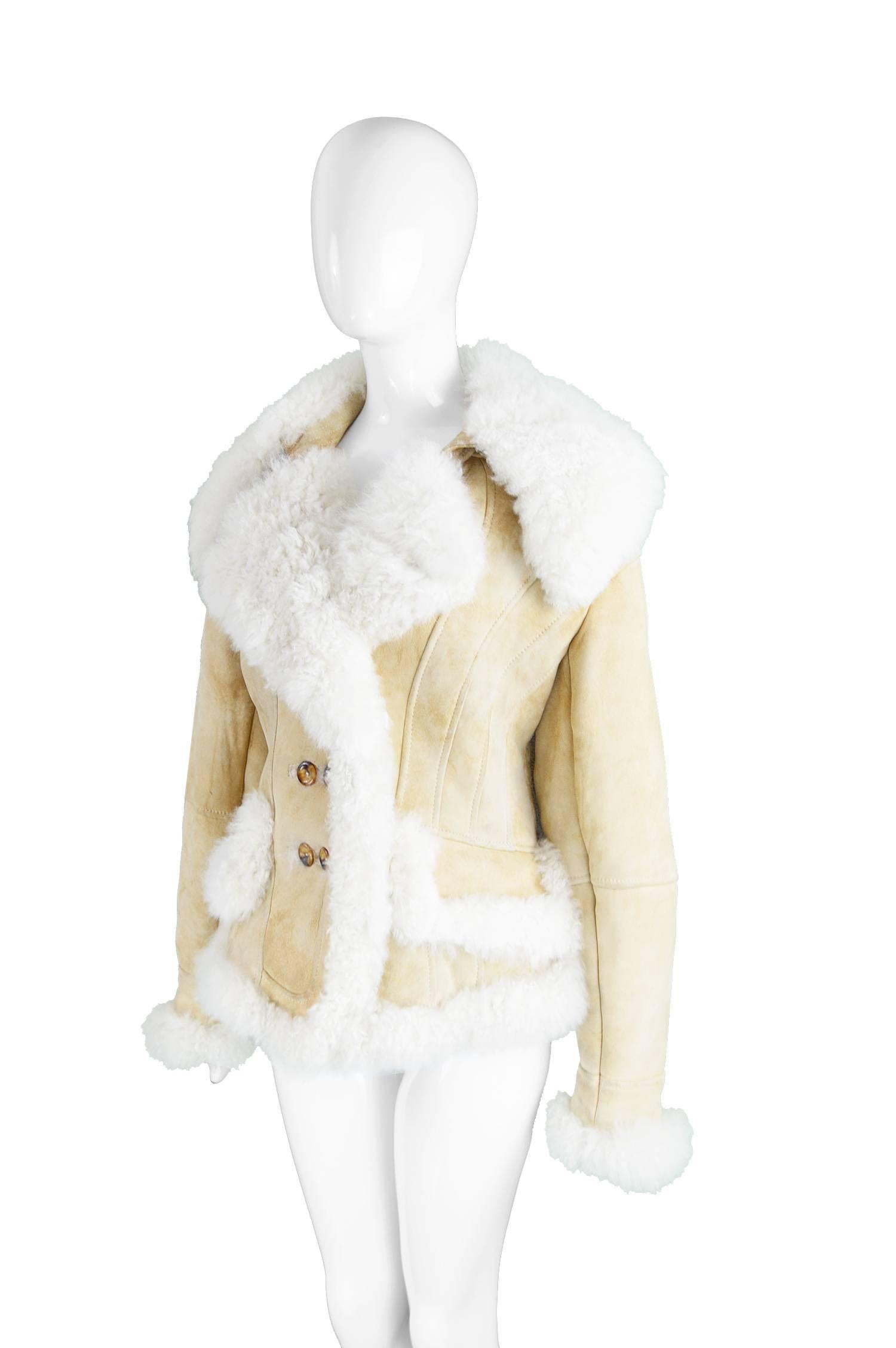 Gianfranco Ferre Women's Fitted Mongolian Lamb Shearling Trim Jacket, 1990s 3