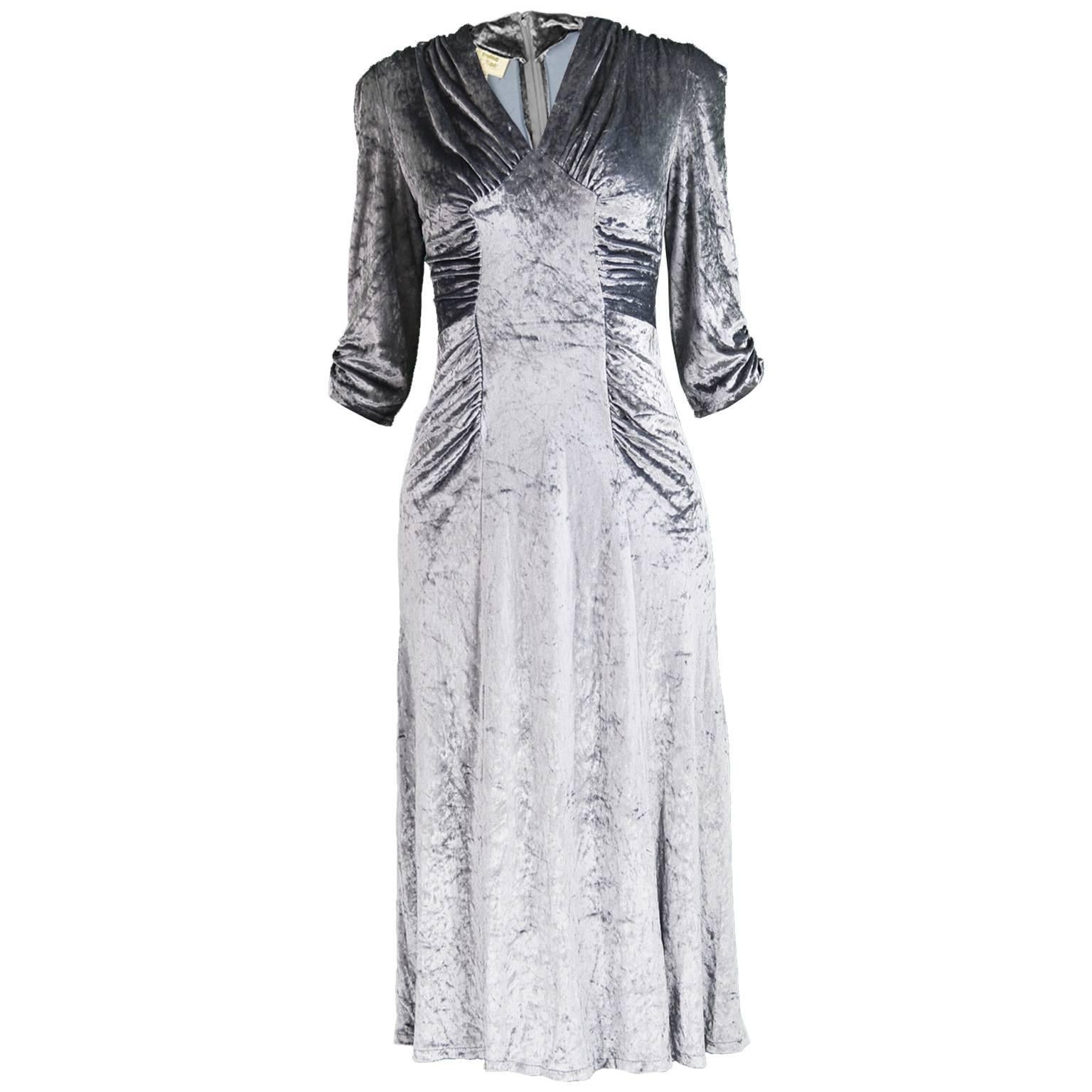 Irvine Sellars of Carnaby Street Vintage Silver Velvet Dress, 1970s For Sale