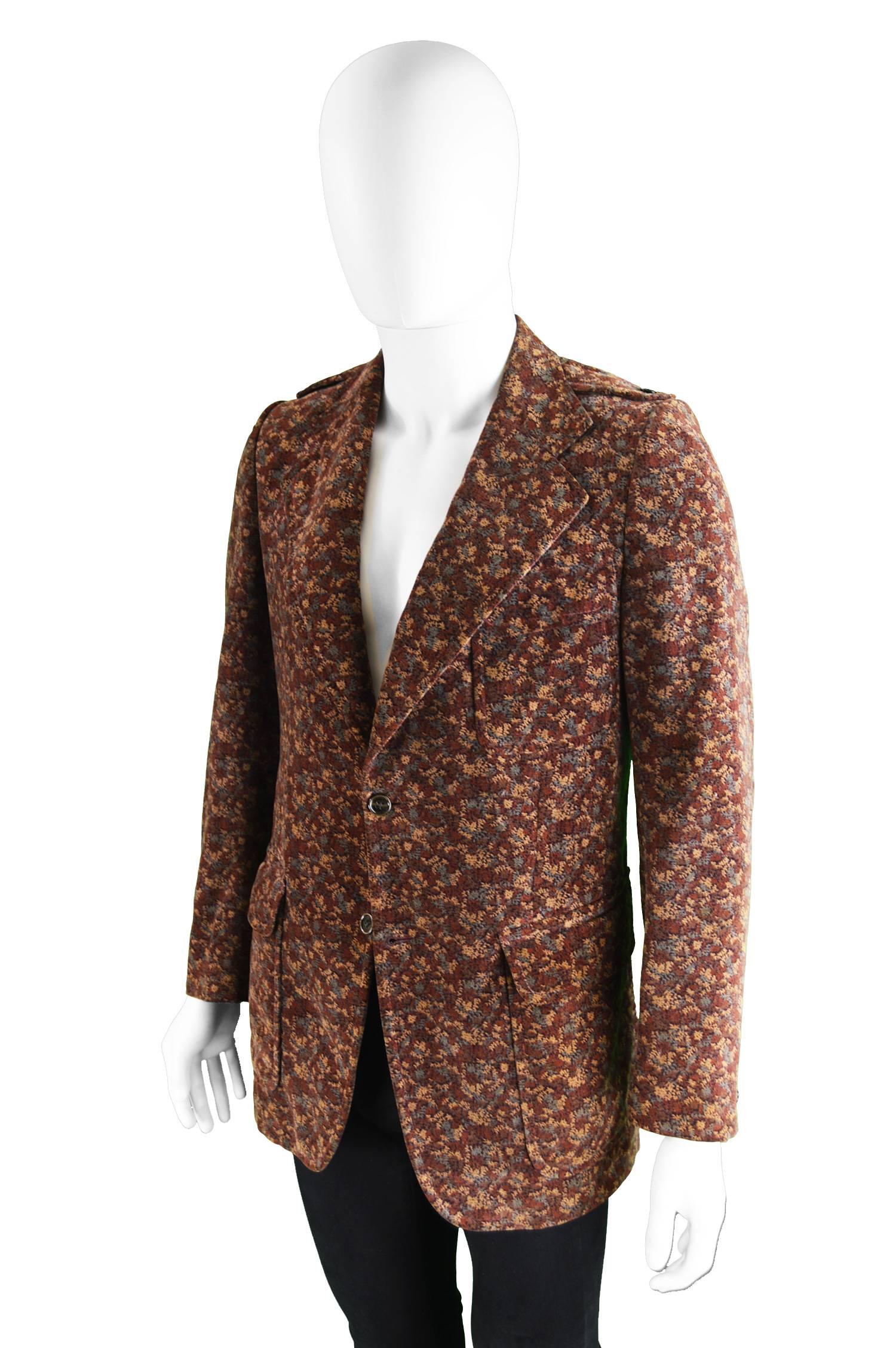 Black Ted Lapidus Vintage Men's Brown Velvet Tailored Blazer Jacket, 1970s For Sale