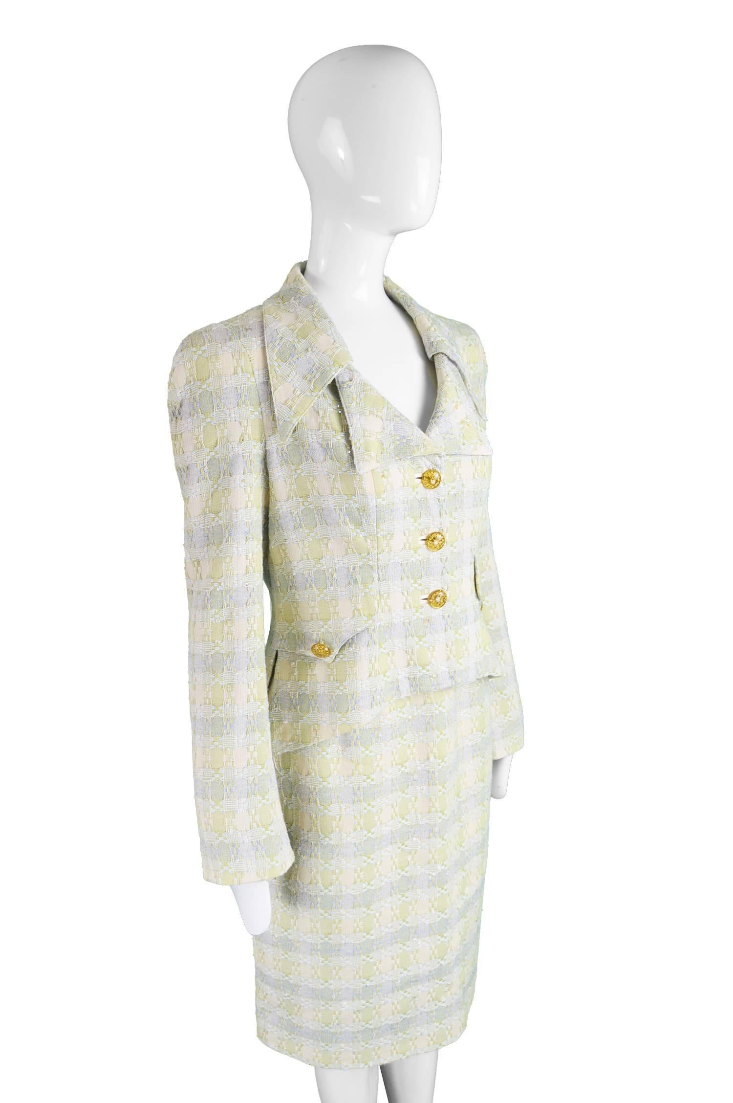 Unworn Christian Lacroix Cotton & Raffia Tweed Vintage Skirt Suit, 1990s 1