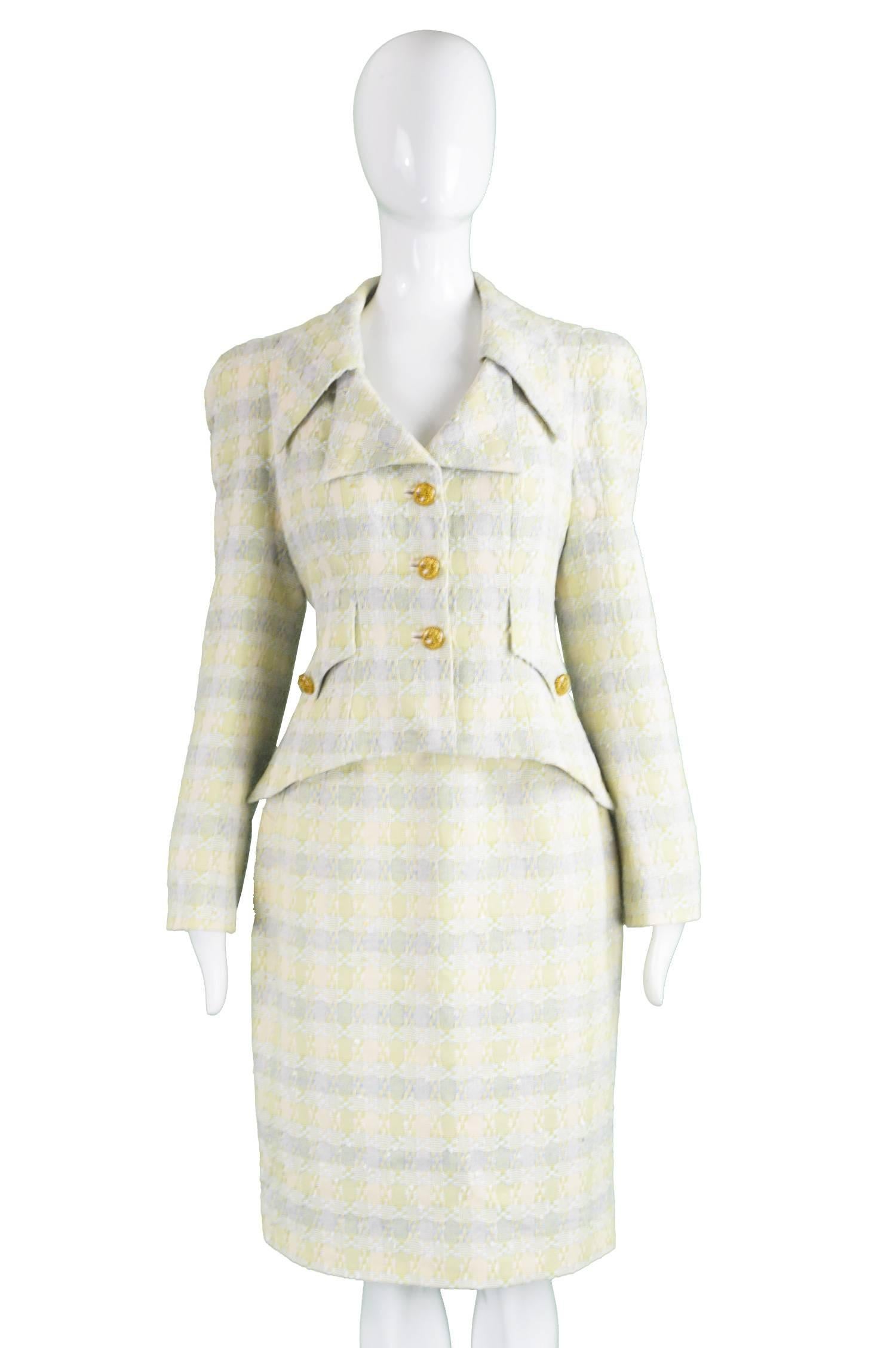 Beige Unworn Christian Lacroix Cotton & Raffia Tweed Vintage Skirt Suit, 1990s