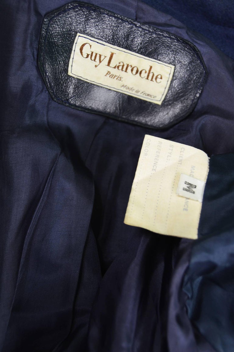 Guy Laroche Men's Vintage Leather and Blue Wool Bomber Jacket, 1980s ...