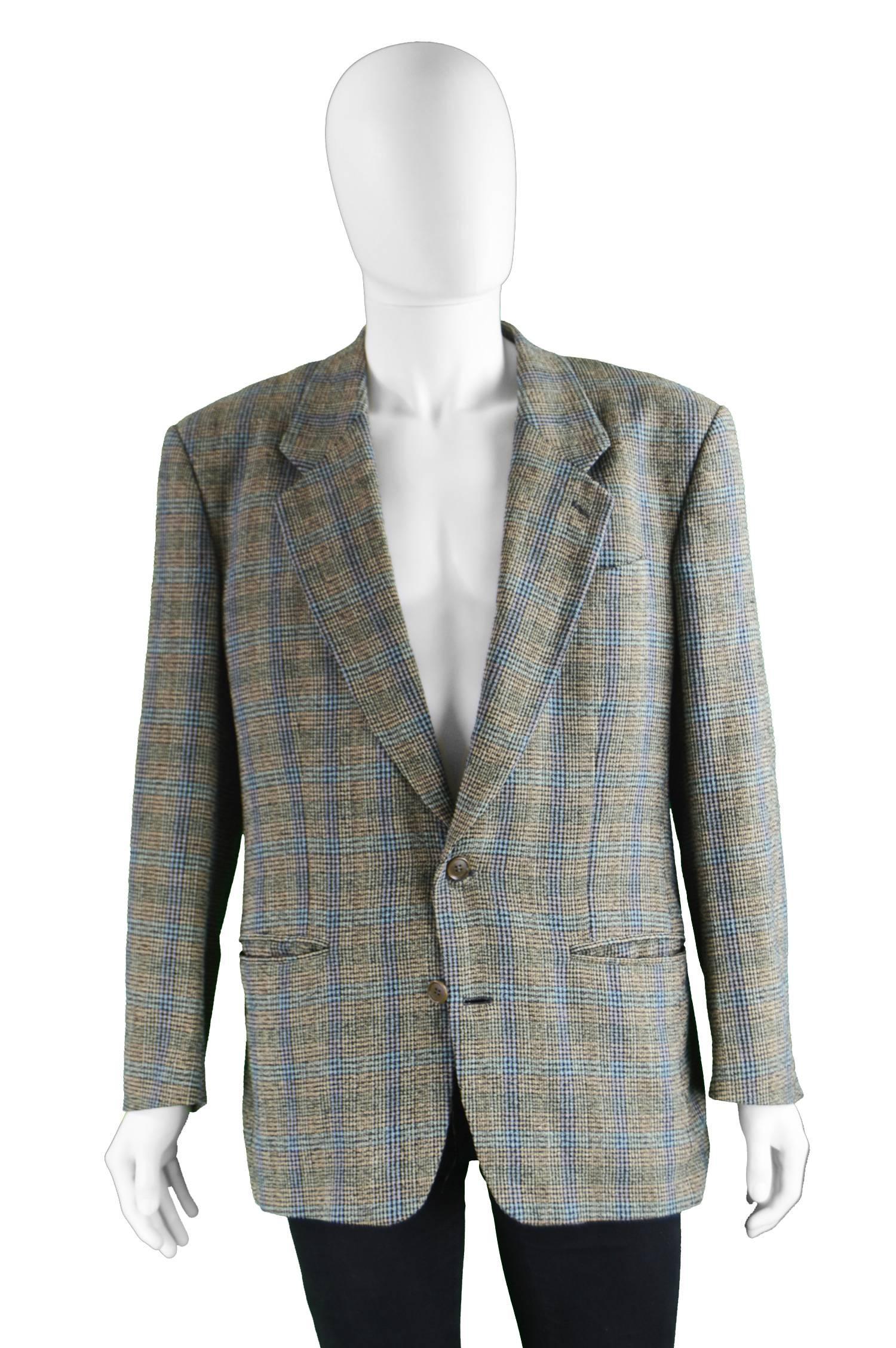 Gray Missoni Uomo Vintage Men's Multicoloured Checked Wool Sport Coat, 1980s For Sale