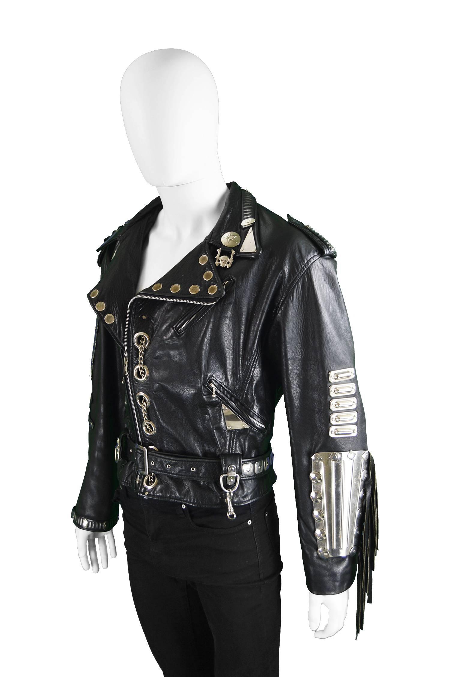 Black Kim Hadleigh Designs Vintage Men's Armor Plated Leather Jacket, 1980s