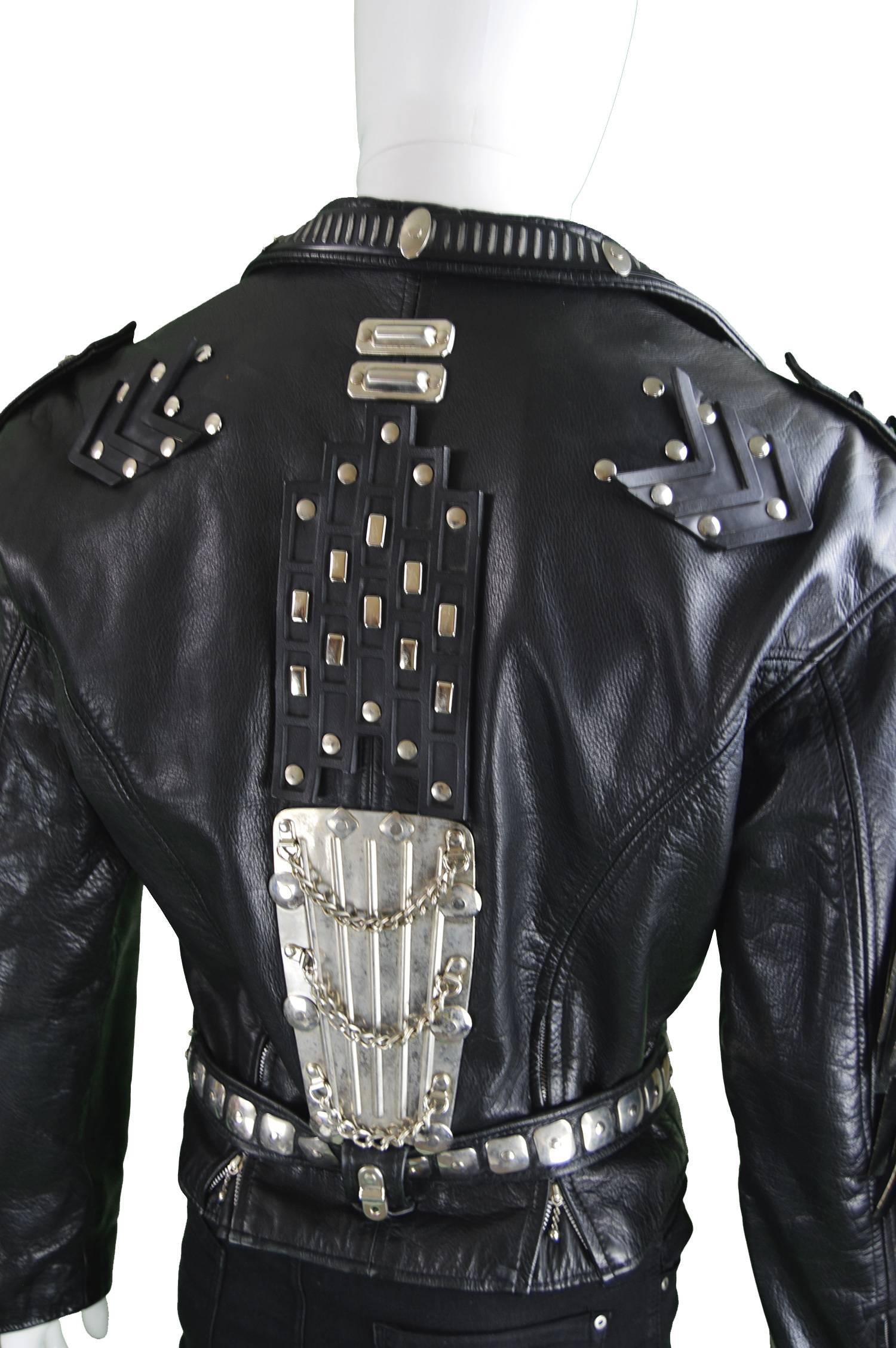 Kim Hadleigh Designs Vintage Men's Armor Plated Leather Jacket, 1980s 1