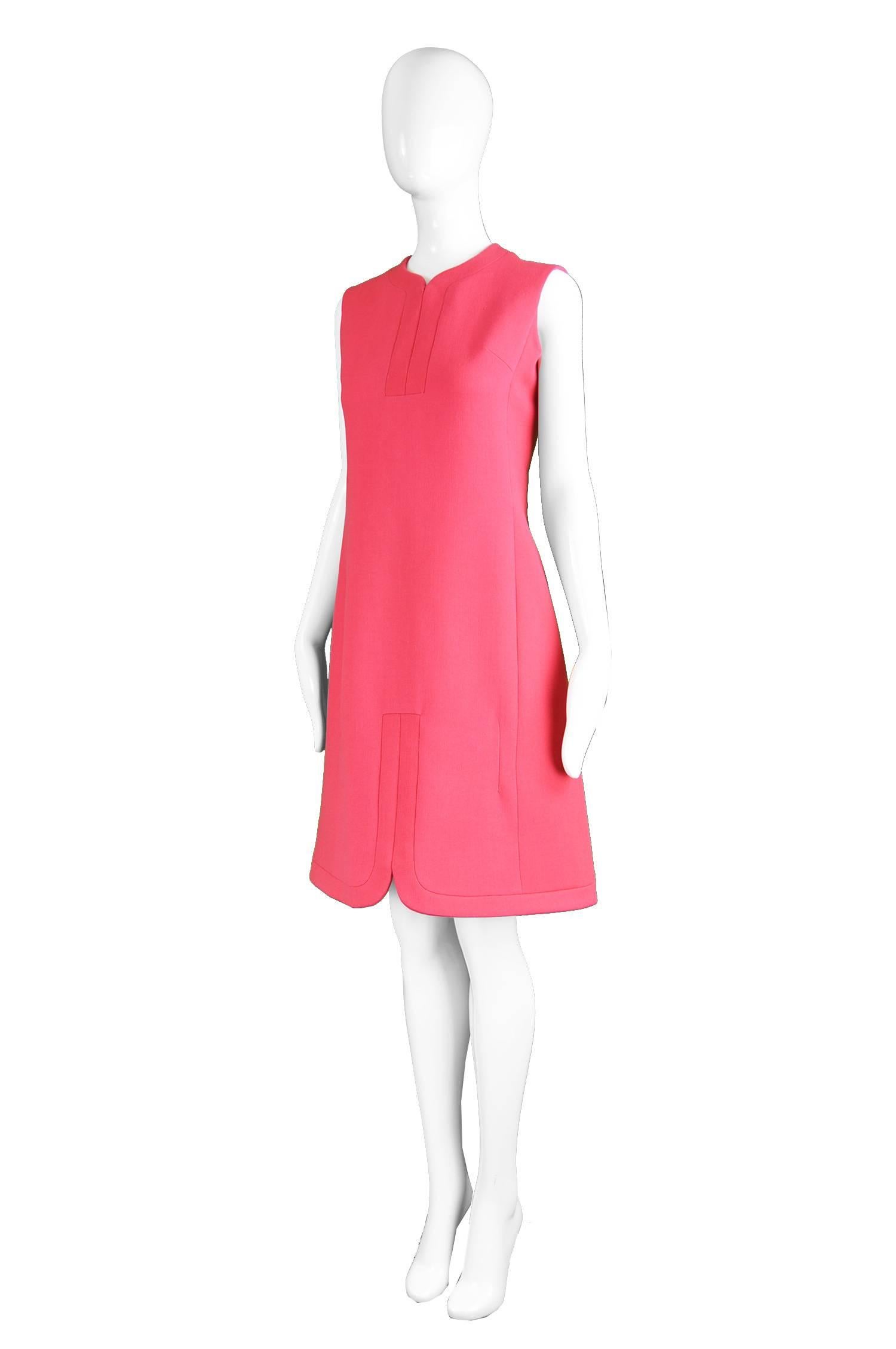 Maggy Rouff Haute Couture Pink Wool Vintage Shift Dress, 1960s In Excellent Condition For Sale In Doncaster, South Yorkshire