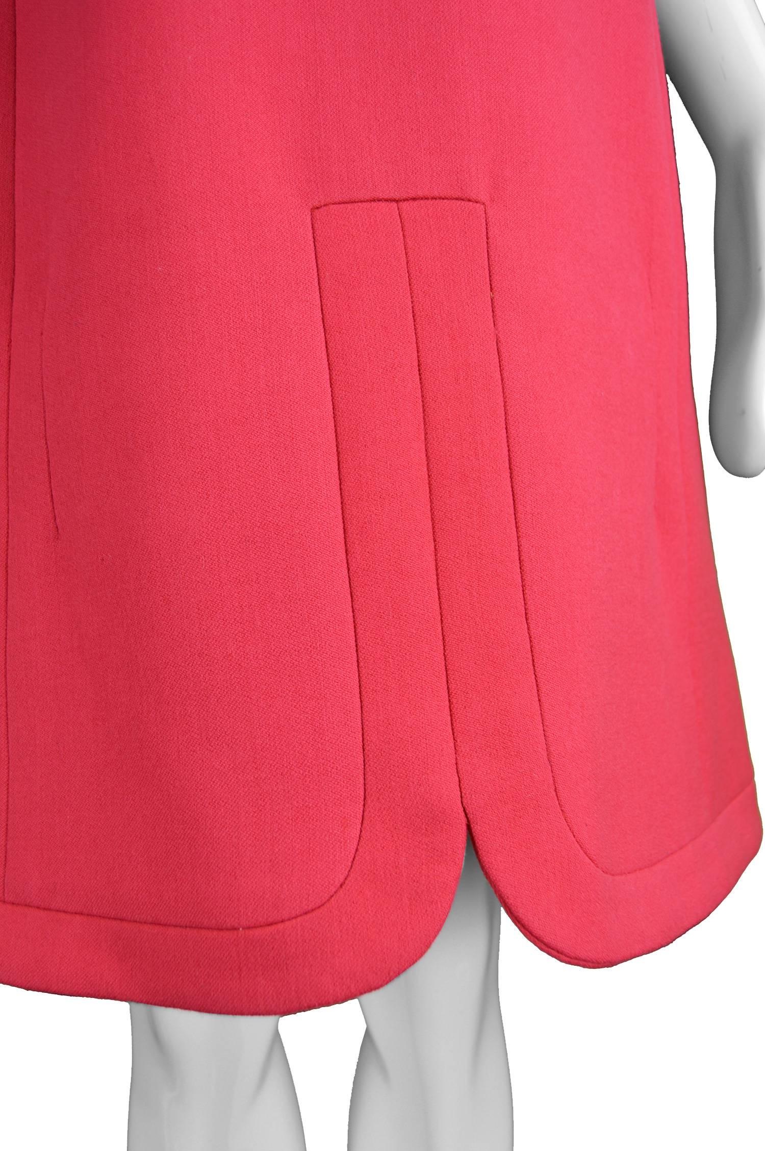 Women's Maggy Rouff Haute Couture Pink Wool Vintage Shift Dress, 1960s For Sale