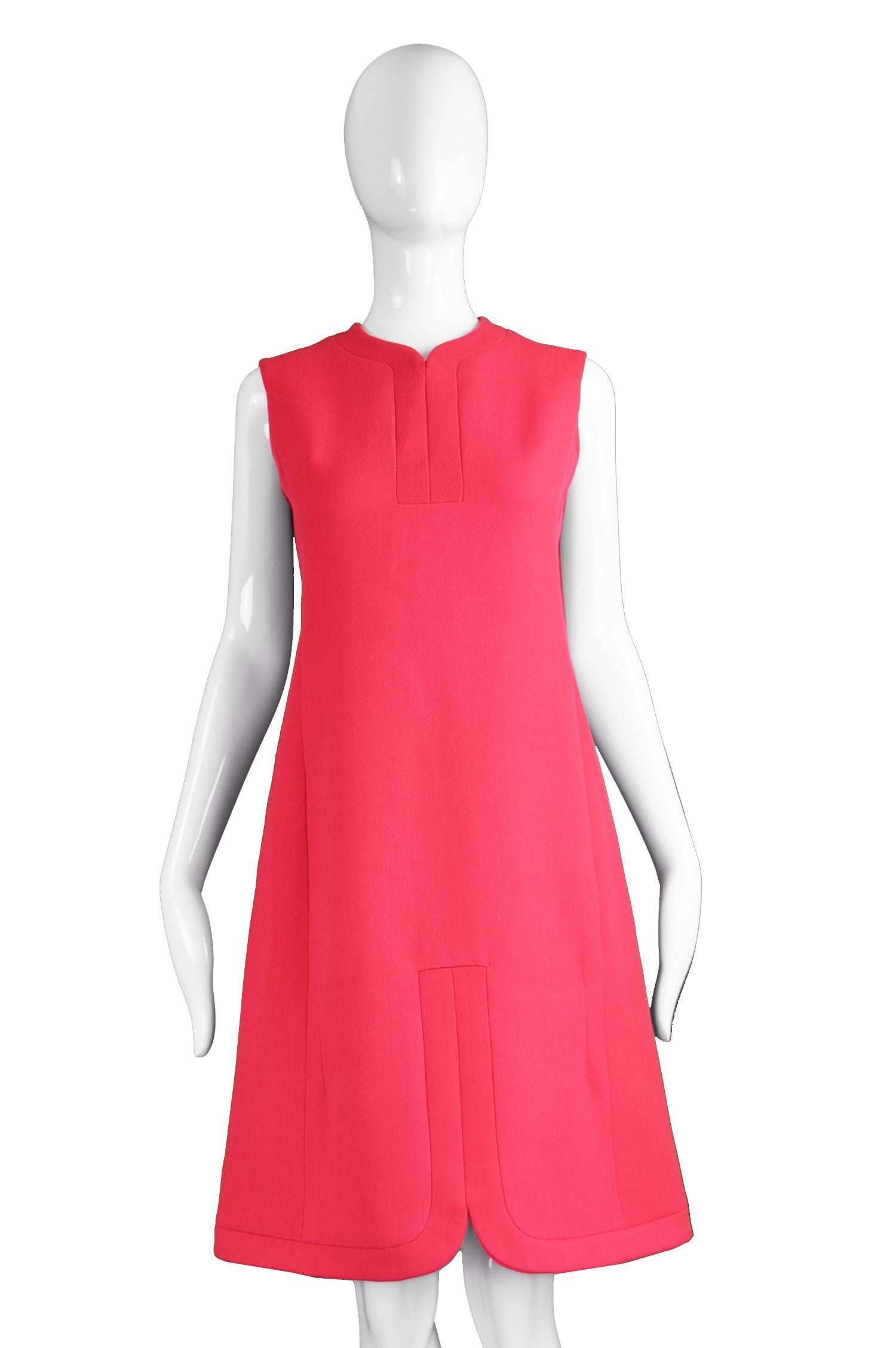 Maggy Rouff Haute Couture Pink Wool Vintage Shift Dress, 1960s For Sale 1