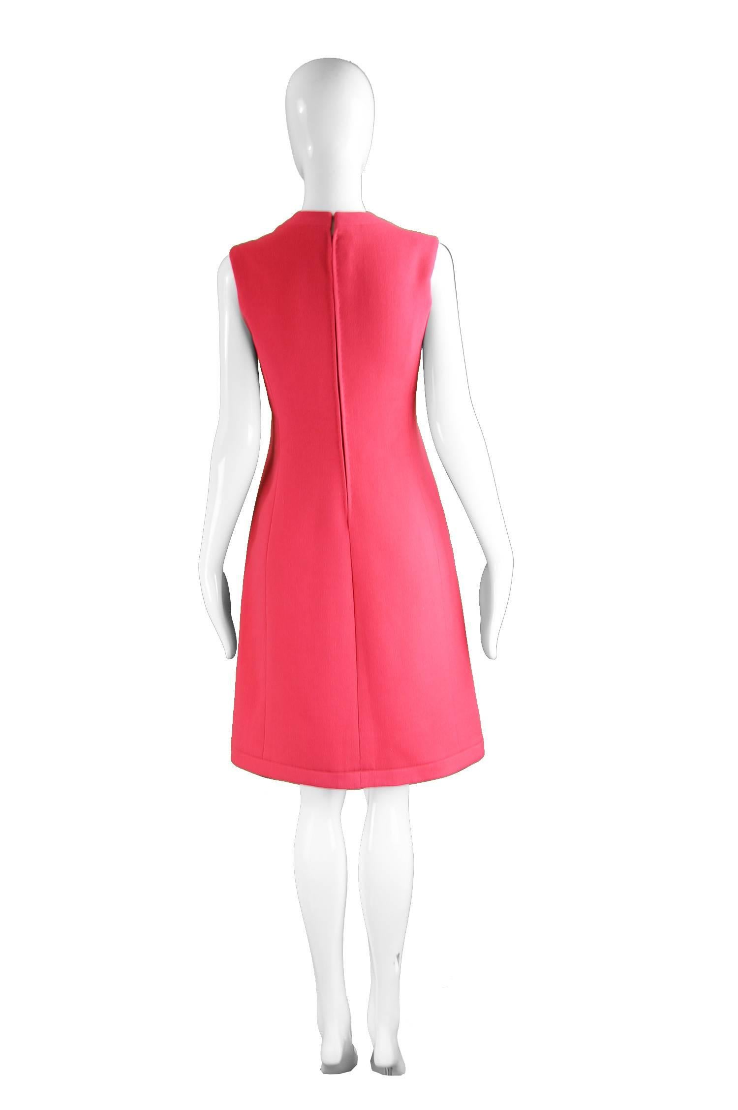 Maggy Rouff Haute Couture Pink Wool Vintage Shift Dress, 1960s For Sale 3