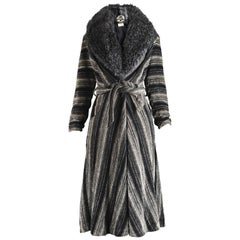 Aristos of London Vintage Chenille Coat with Big Faux Fur Collar, 1970s