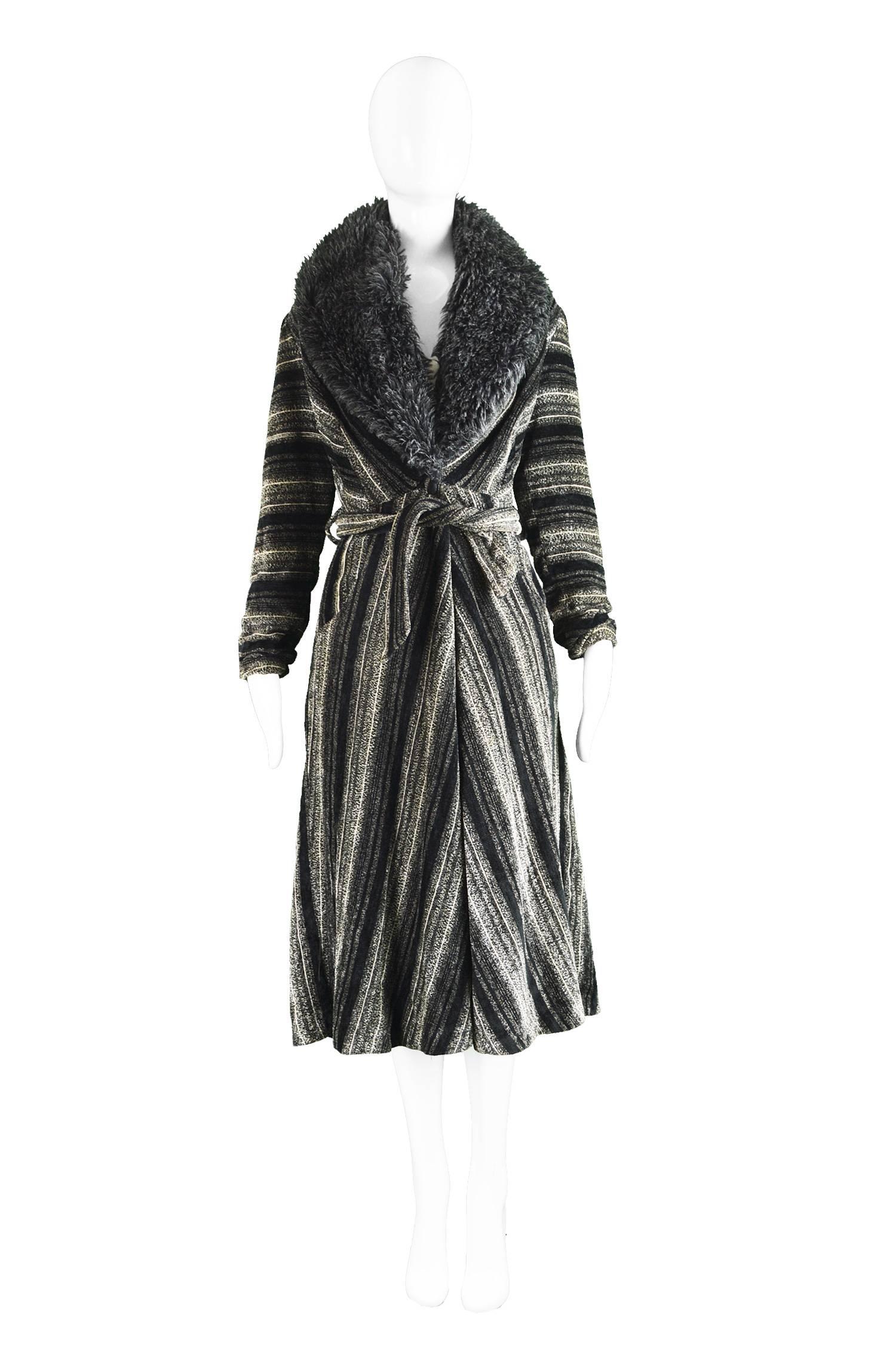 Aristos of London Vintage Chenille Coat with Big Faux Fur Collar, 1970s

Estimated Size: UK 10 /US 6/EU 38 or a petite UK 12/ US 8/ EU 40 due to smaller shoulders and slim sleeves.  Please check measurements.
Bust - 38” / 96cm
Waist - 30” /