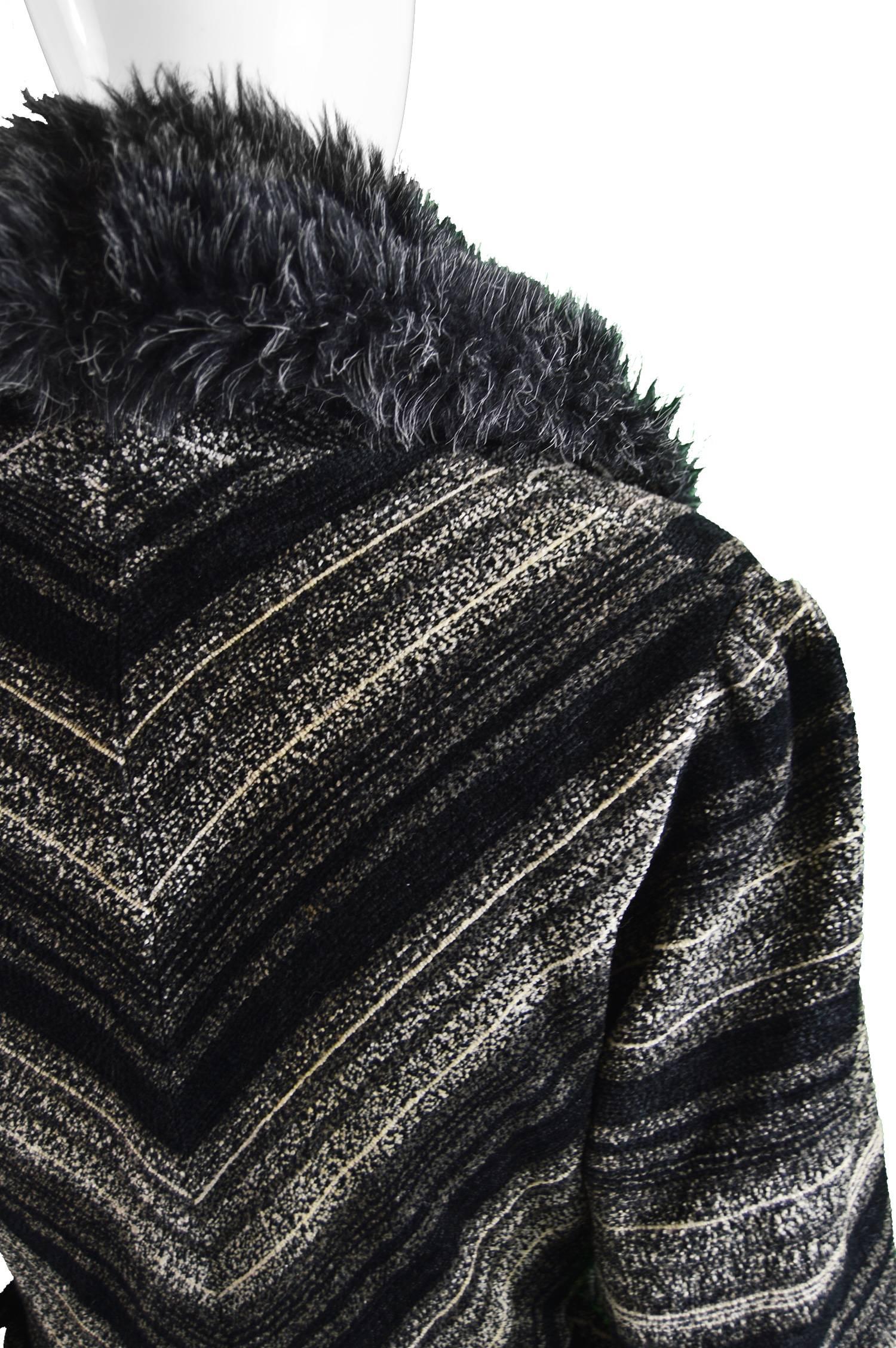 Women's Aristos of London Vintage Chenille Coat with Big Faux Fur Collar, 1970s For Sale