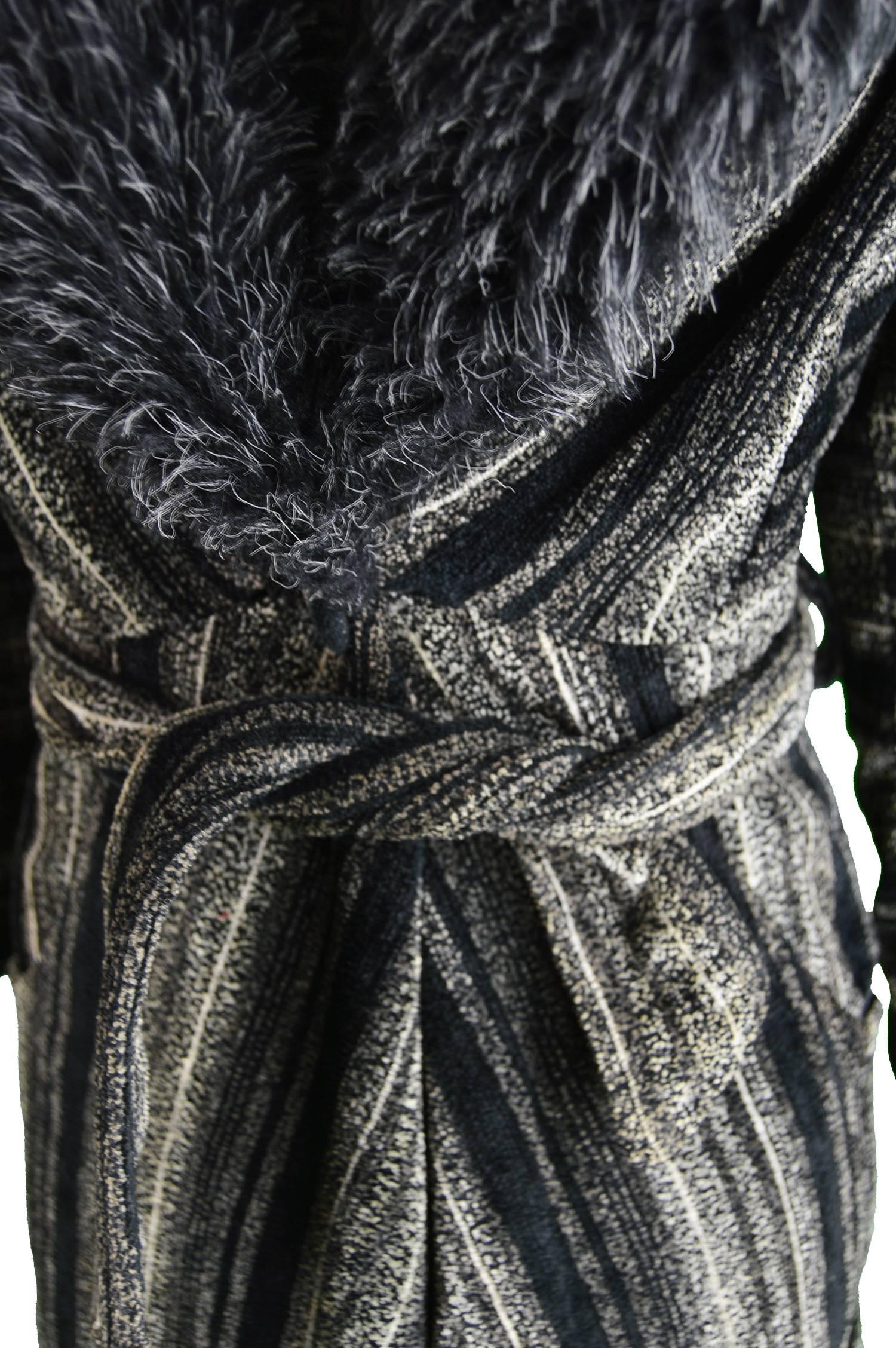 Black Aristos of London Vintage Chenille Coat with Big Faux Fur Collar, 1970s For Sale
