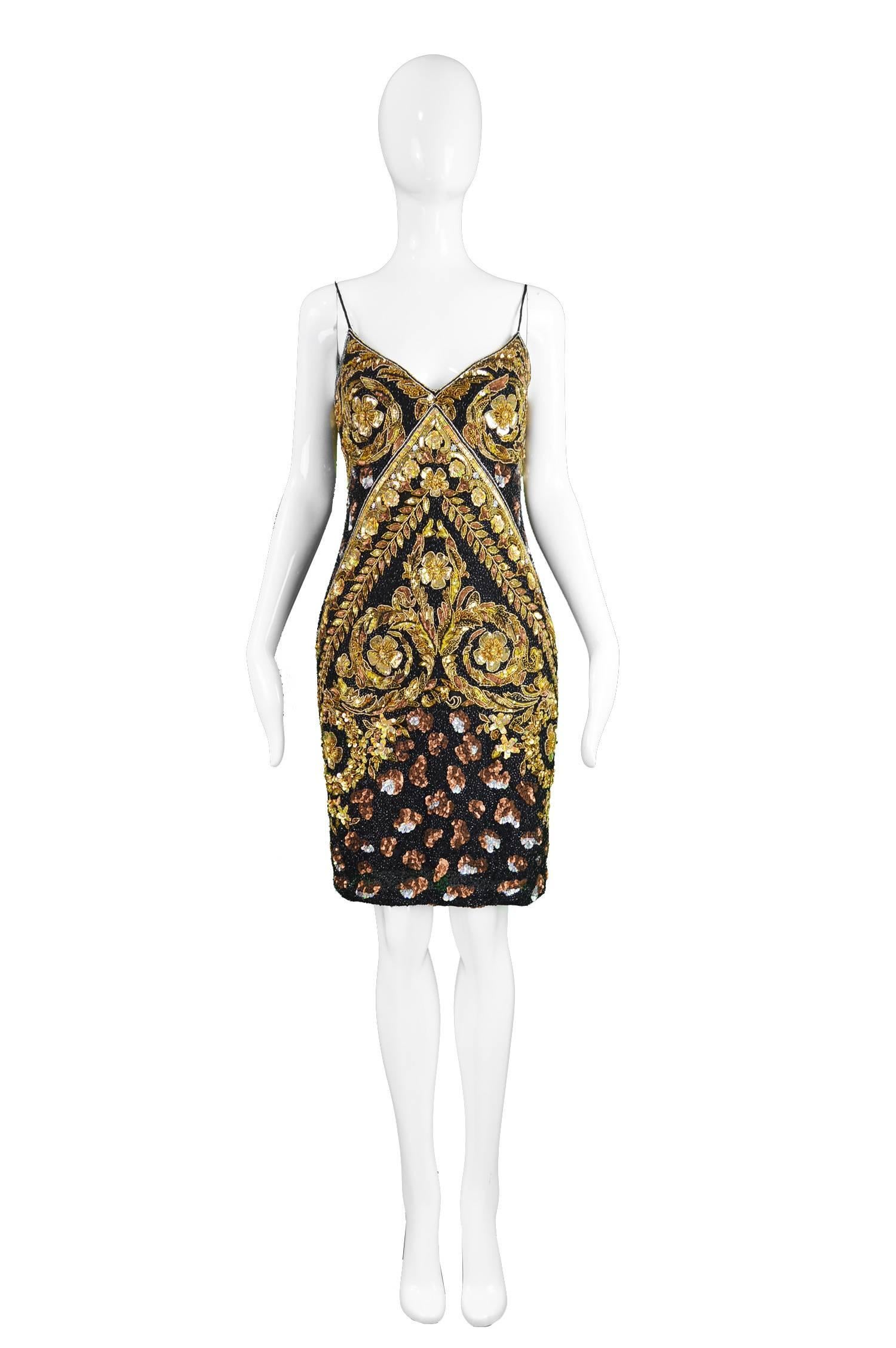 Naeem Khan Vintage Heavily Beaded & Sequinned Silk Party Dress, 1980s

Size: Marked S fits like UK 10/ US 6/ EU 38. Please check measurements.
Bust - 34” / 86cm
Waist - 28” / 71cm
Hips - 38” / 96cm
Length (Shoulder to Hem) - 36” /