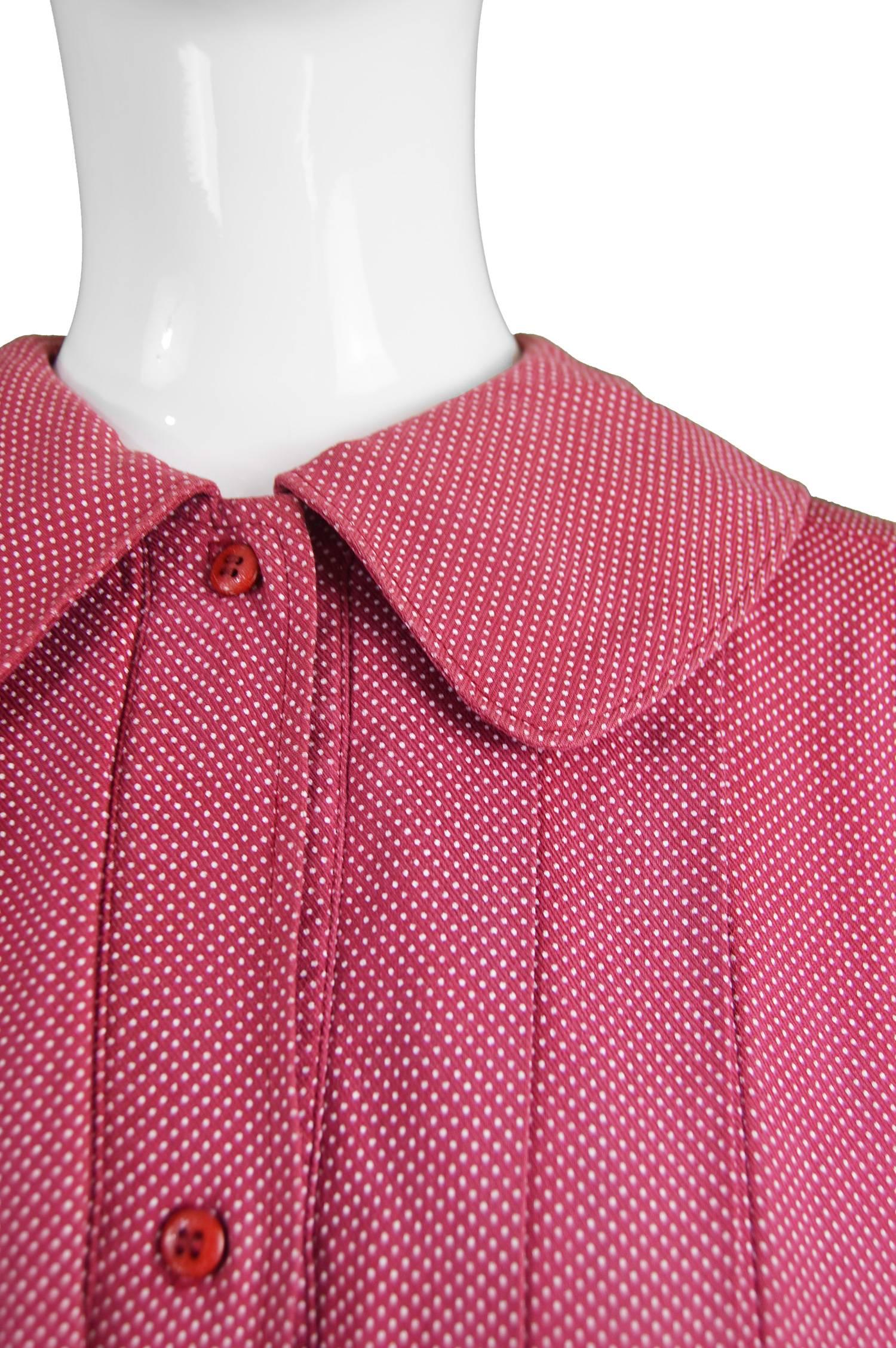 Kenzo 1970s Vintage Red Micro Polka Dot Two Piece Skirt & Blouse Ensemble In Good Condition In Doncaster, South Yorkshire