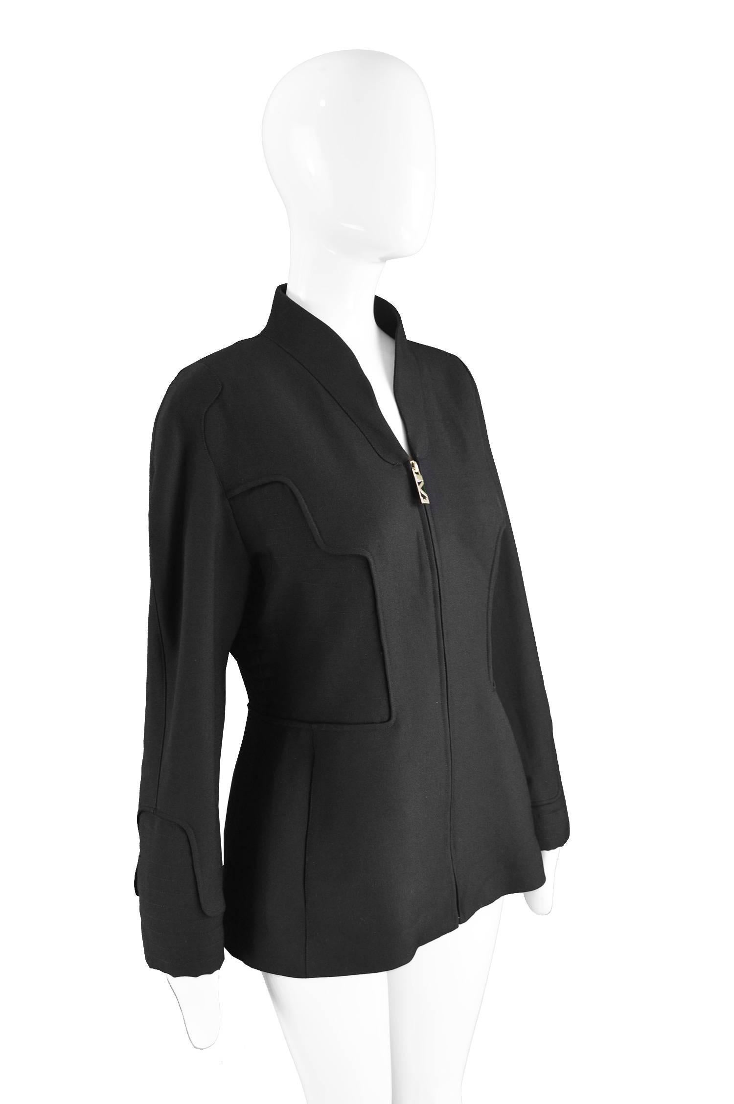 Thierry Mugler Black Worsted Wool Futuristic Vintage Jacket, 1990s 2