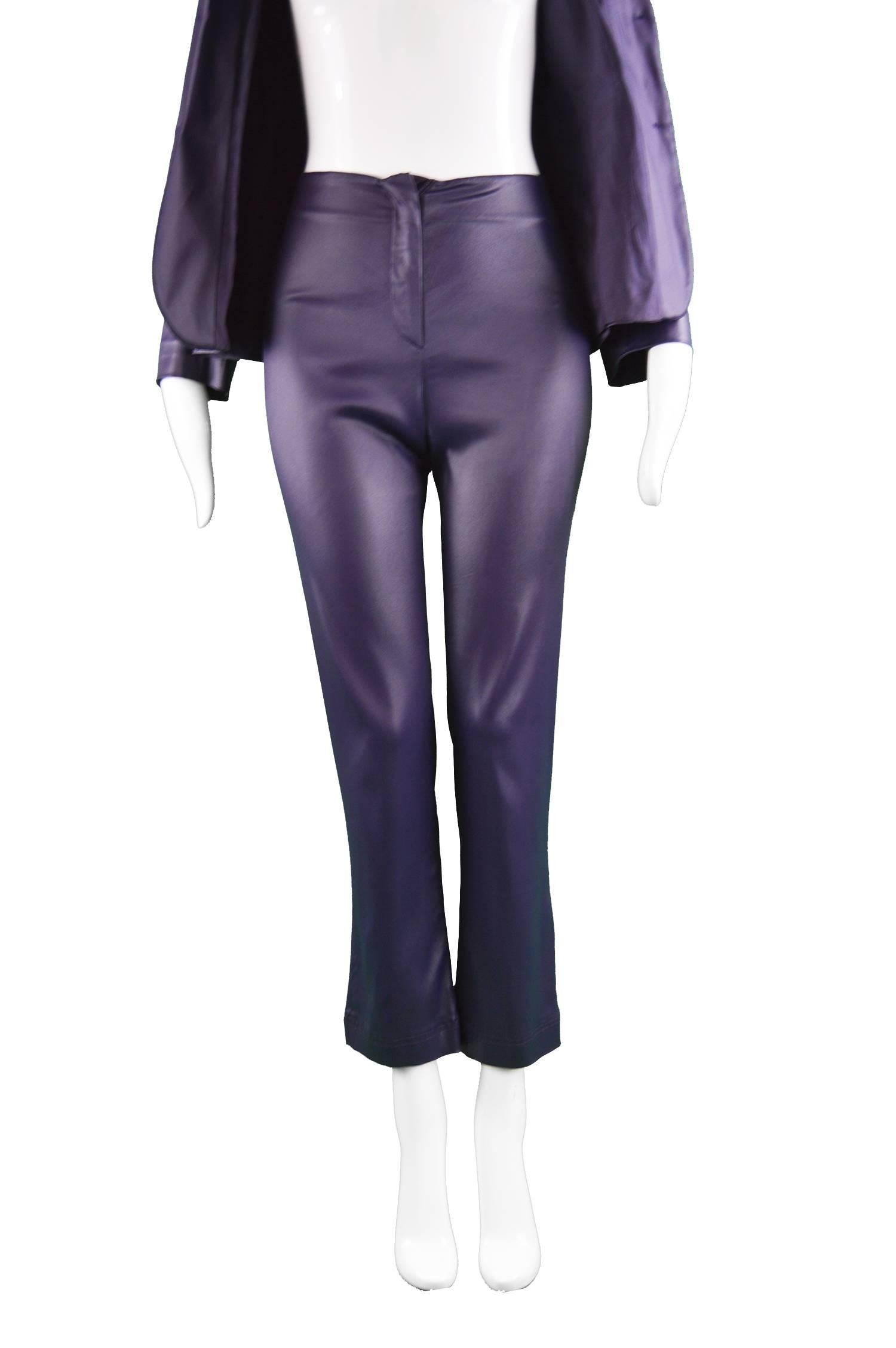 Women's Rifat Ozbek Dark Purple Wet Look Vintage Pant Suit, 1990s For Sale