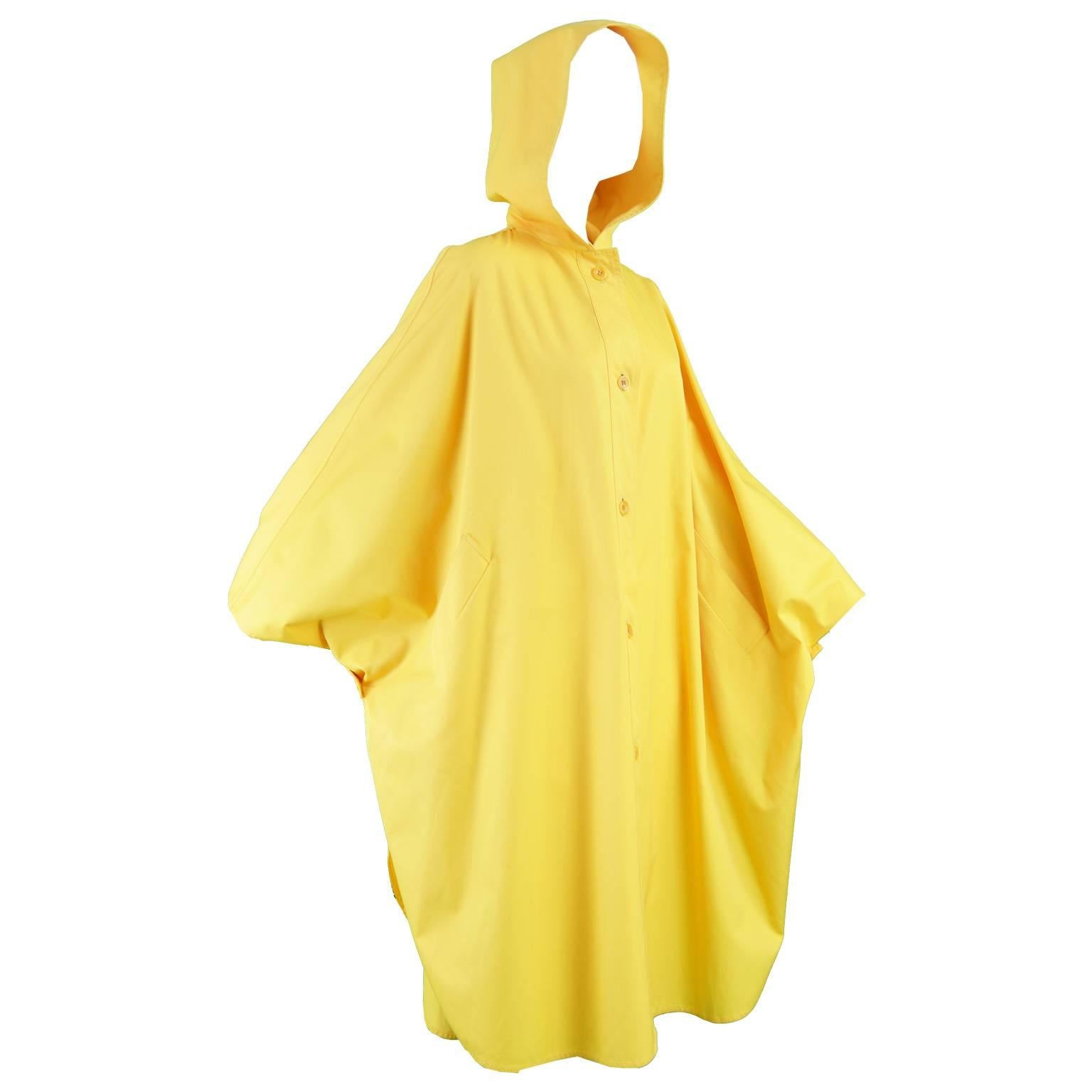 Aquascutum Vintage Mustard Yellow Hooded Trench Cape Coat, 1980s 