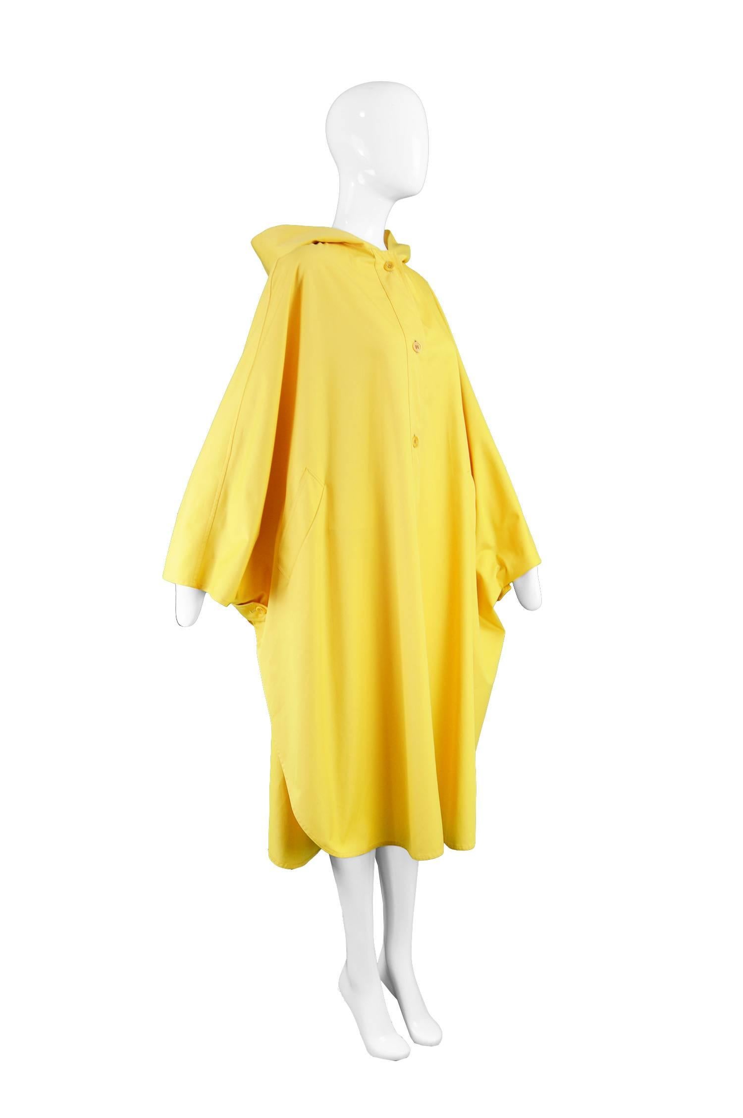 Women's or Men's Aquascutum Vintage Mustard Yellow Hooded Trench Cape Coat, 1980s 