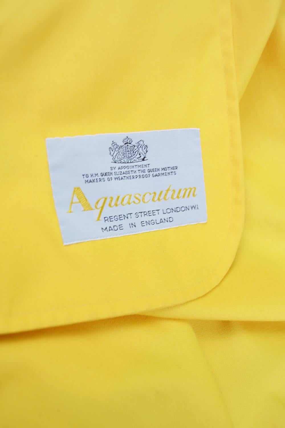 Aquascutum Vintage Mustard Yellow Hooded Trench Cape Coat, 1980s  3