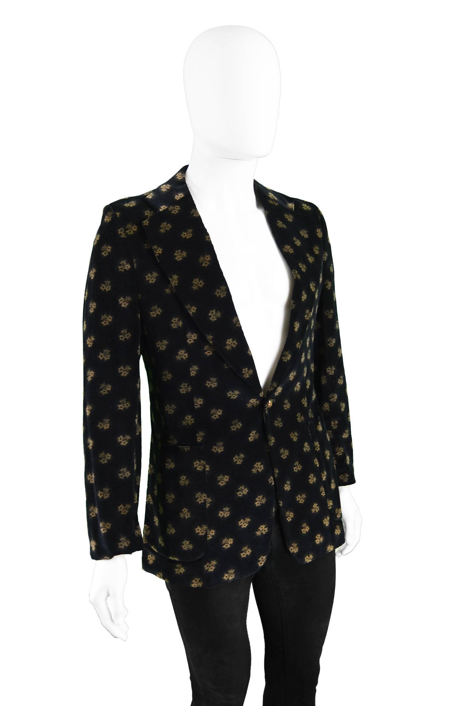 Harold Tillman Men's Vintage Black Velvet Floral Print Dinner Jacket, 1970s 2