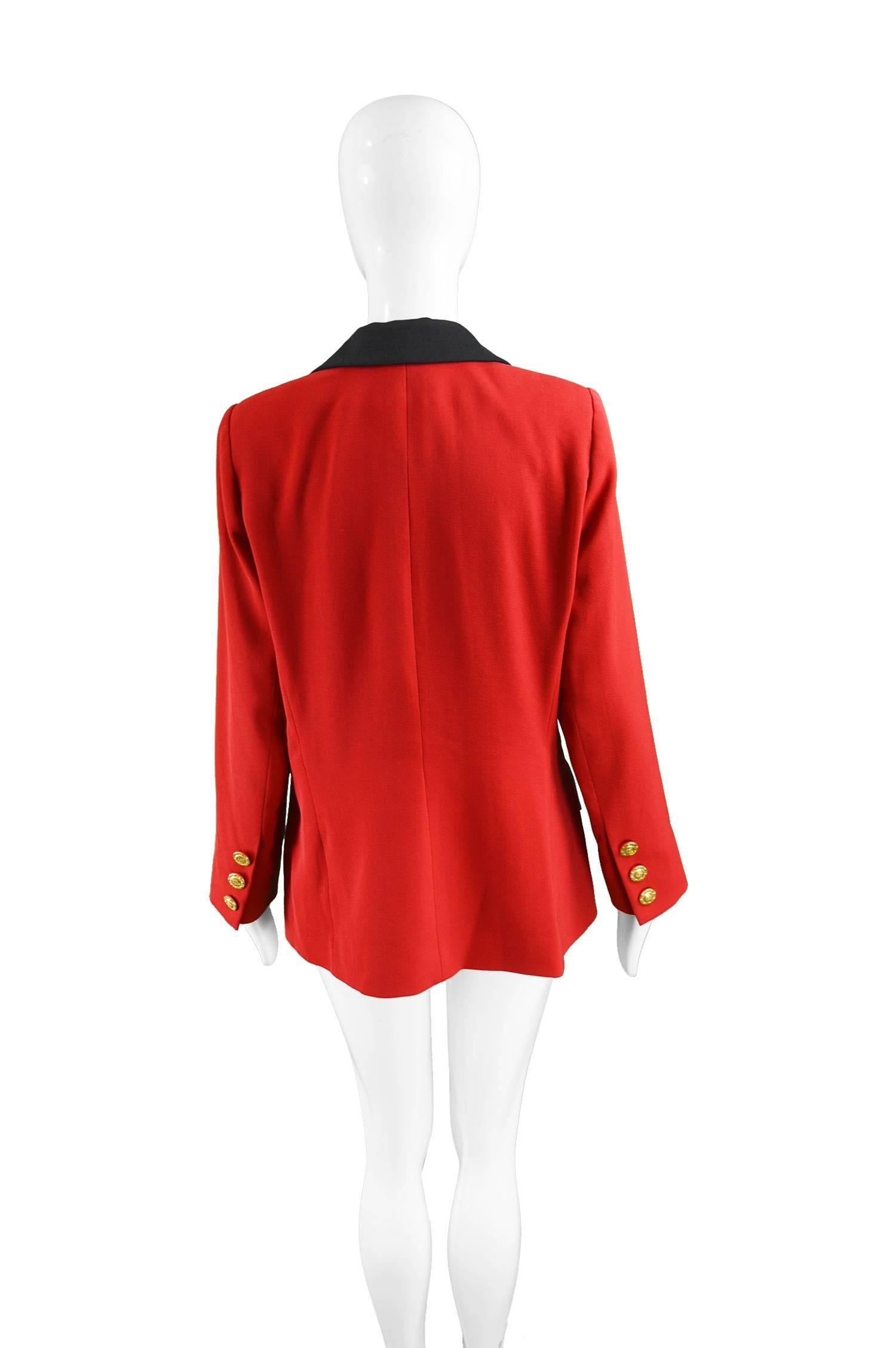 Women's Celine Vintage Red and Black Pure Wool Riding Style Blazer Jacket, 1980s For Sale