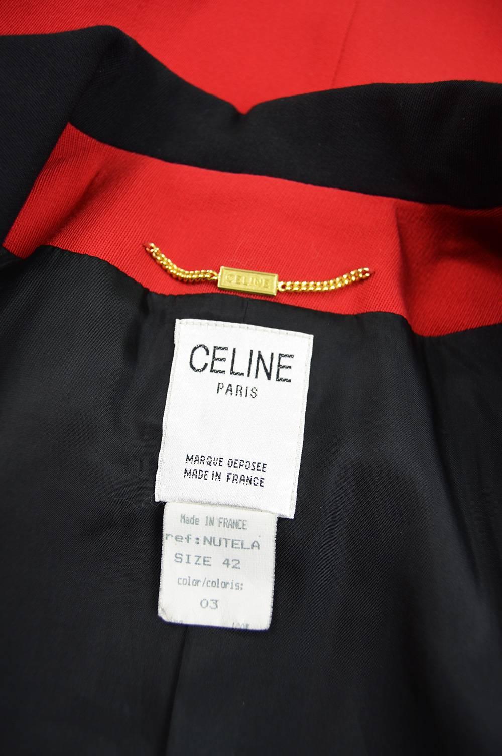 Celine Vintage Red and Black Pure Wool Riding Style Blazer Jacket, 1980s For Sale 2