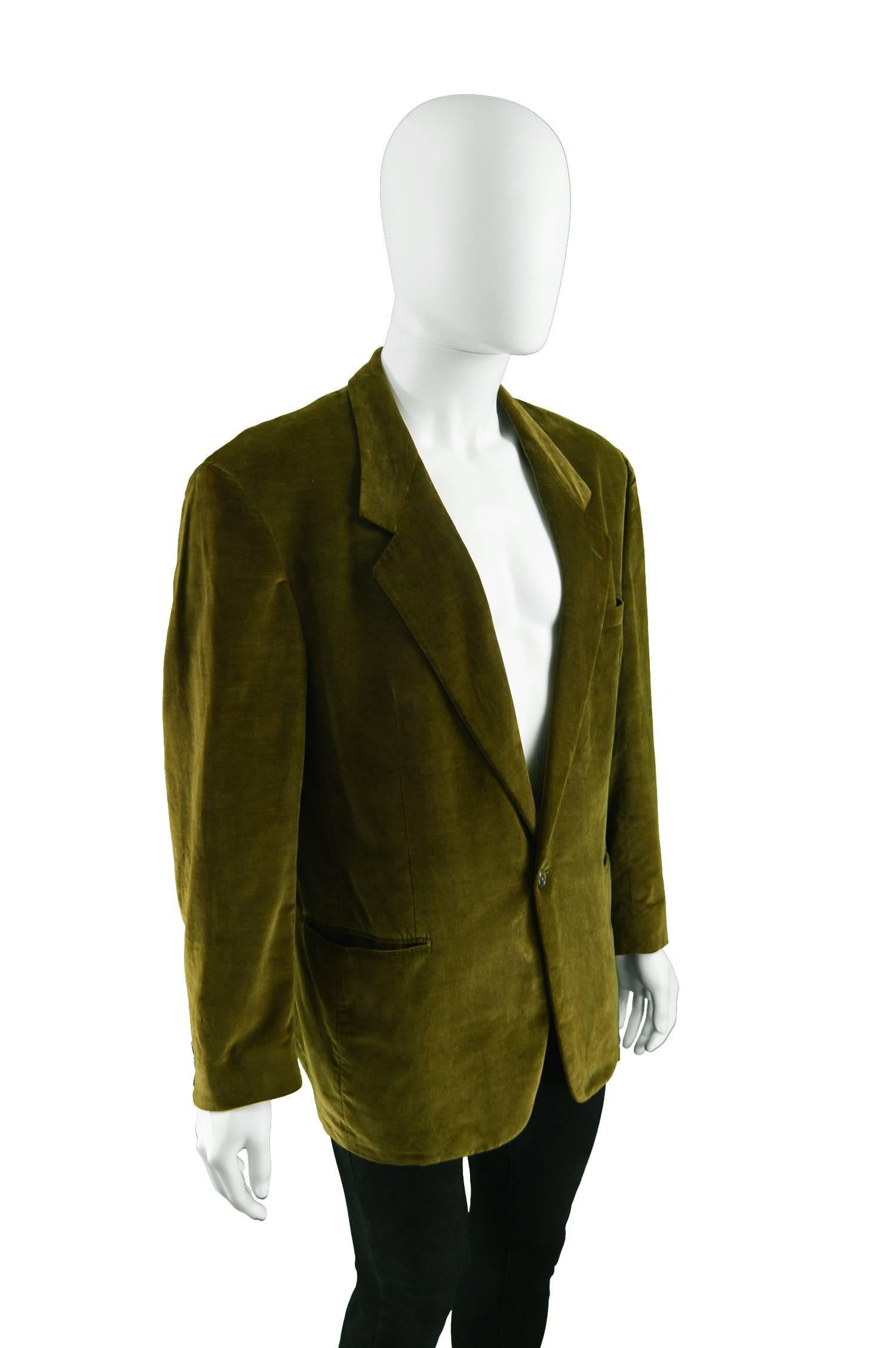 Gianni Versace Men's Vintage Brown Velvet Bold Shoulder Blazer Jacket, 1980s Herren