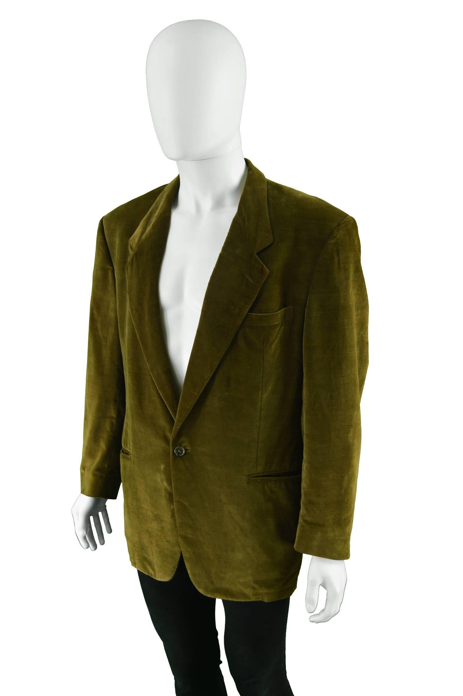 Gianni Versace Men's Vintage Brown Velvet Bold Shoulder Blazer Jacket, 1980s 1