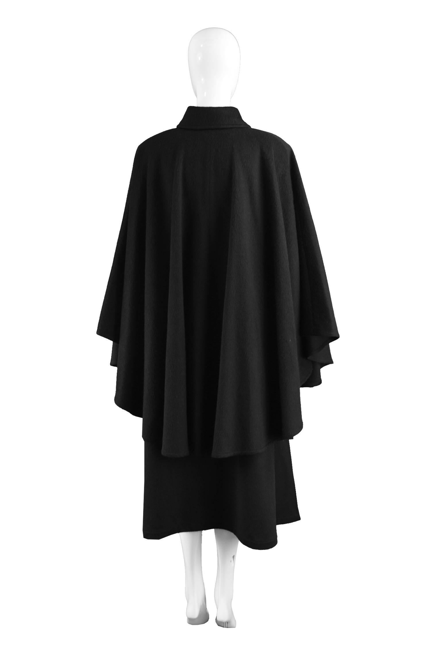black evening GUY LAROCHE wool capecloak with ruffled collar. Vintage