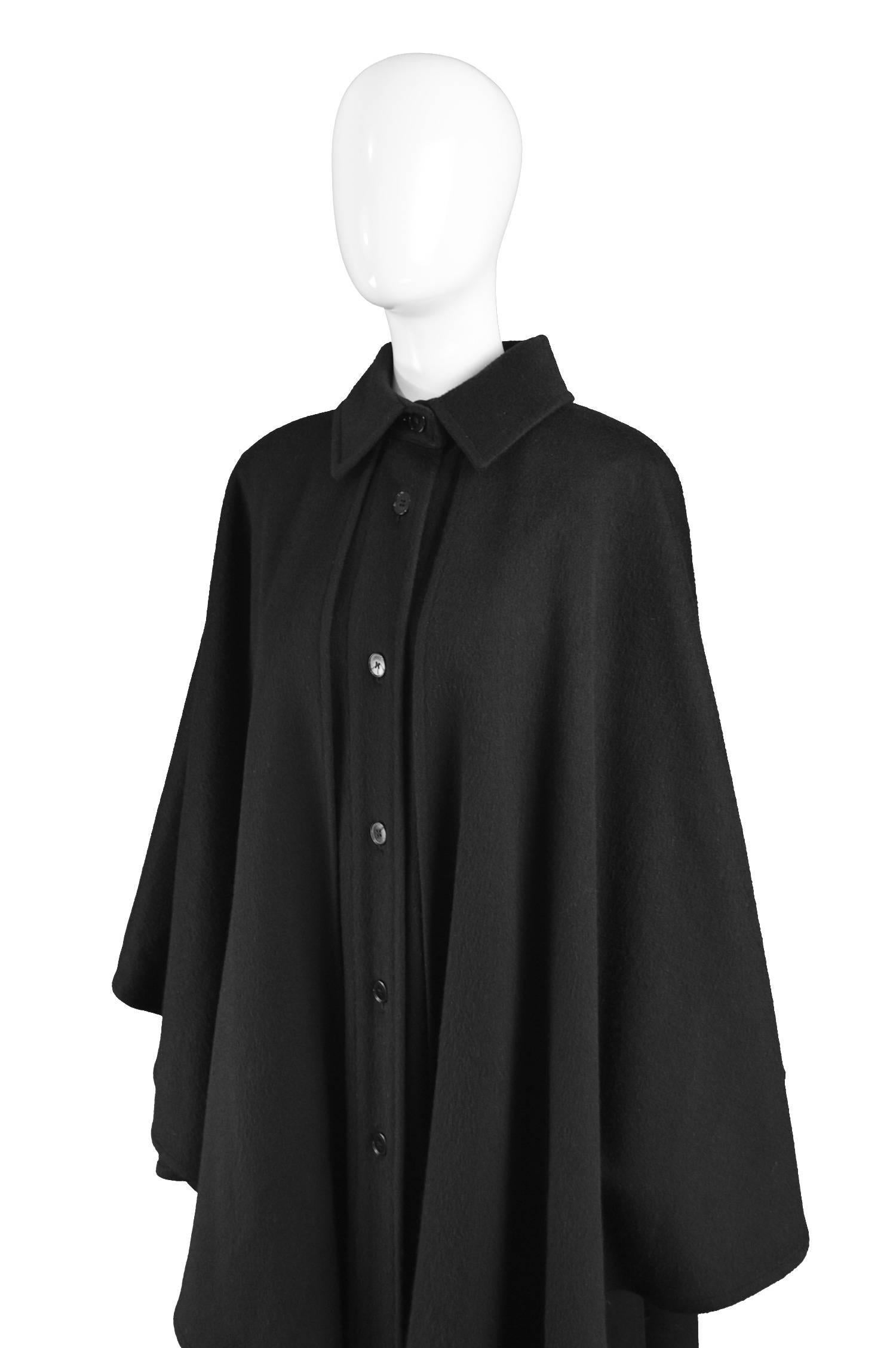 black evening GUY LAROCHE wool capecloak with ruffled collar. Vintage