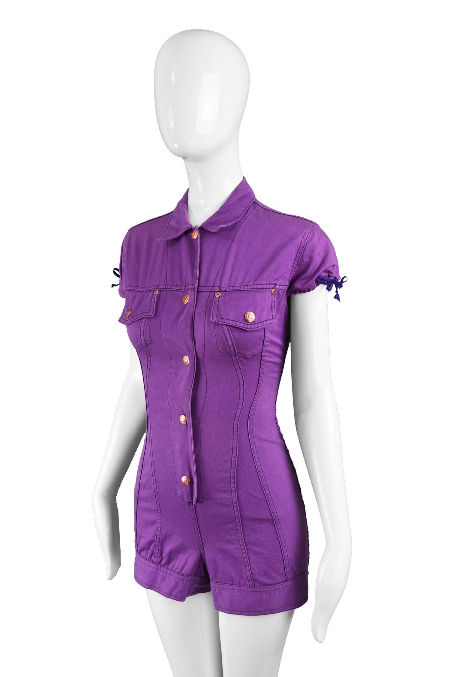 Women's or Men's Jean Paul Gaultier Vintage Purple Cotton Twill Romper, 1990s
