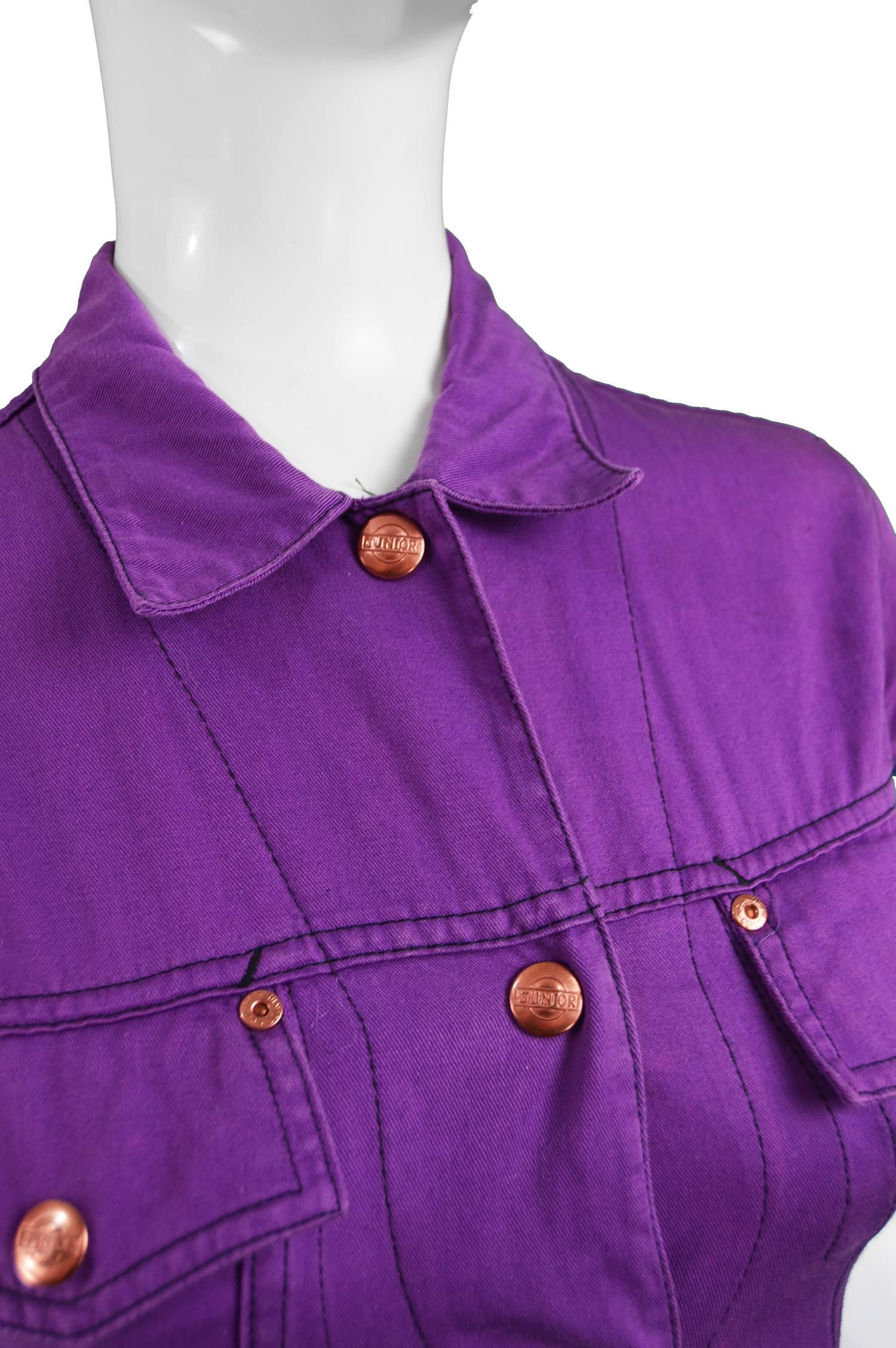 Jean Paul Gaultier Vintage Purple Cotton Twill Romper, 1990s In Excellent Condition In Doncaster, South Yorkshire