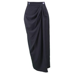Rifat Ozbek Black Italian Wool Pinstripe Draped Maxi Pencil Skirt , 1990s
