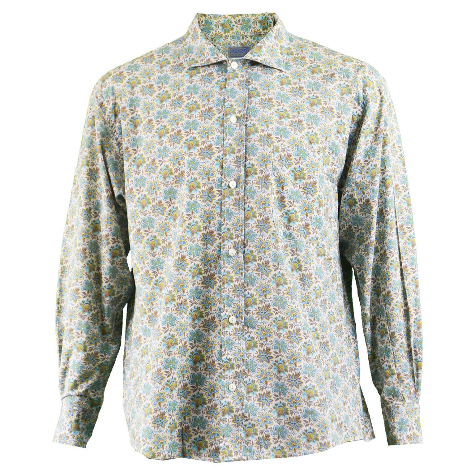 Kenzo Men's Vintage Floral Print Cotton Button Up Shirt, 1990s