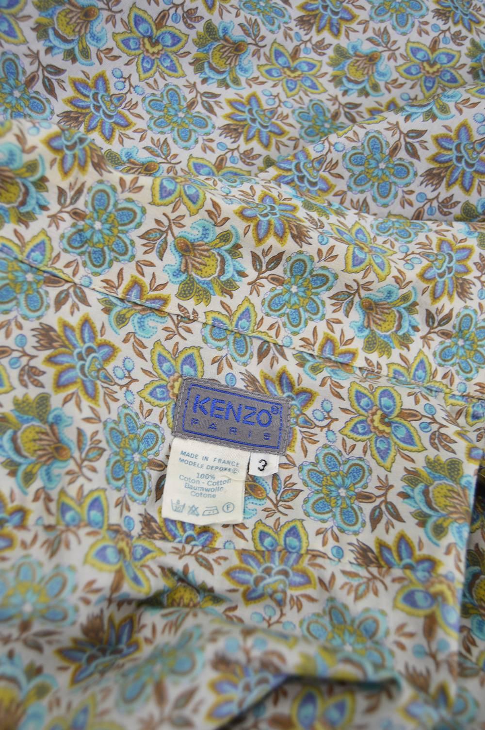 Kenzo Men's Vintage Floral Print Cotton Button Up Shirt, 1990s 1