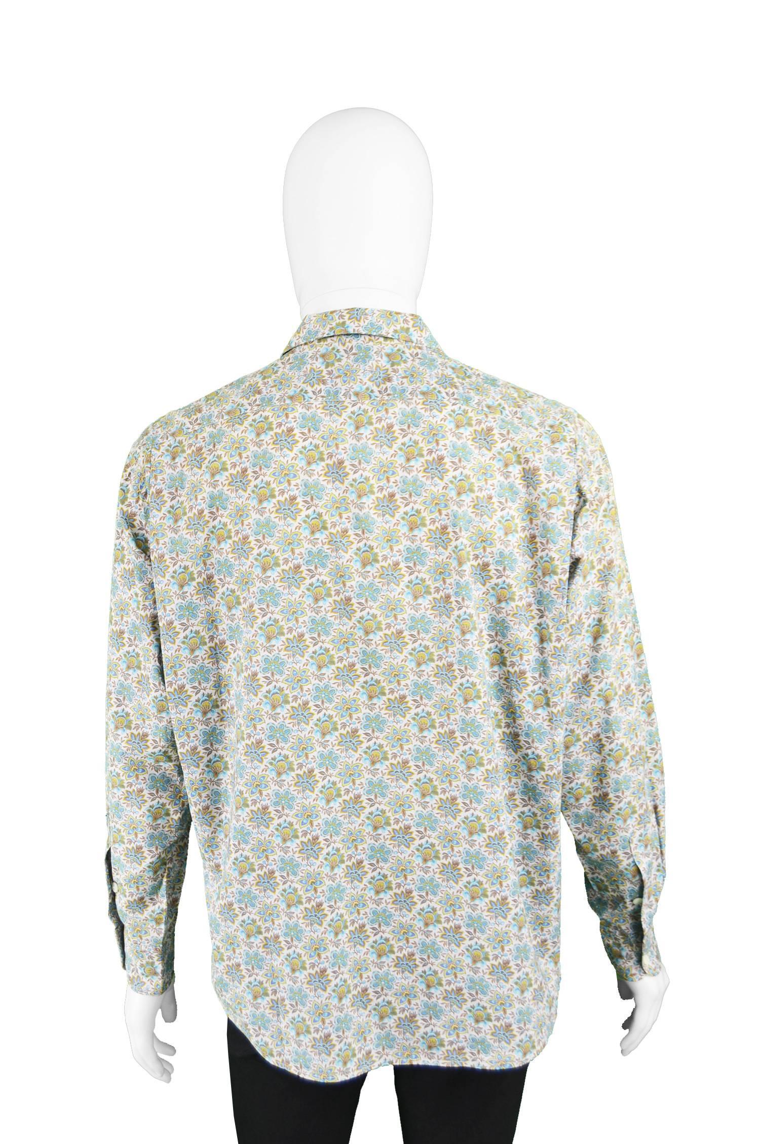 Kenzo Men's Vintage Floral Print Cotton Button Up Shirt, 1990s In Excellent Condition In Doncaster, South Yorkshire