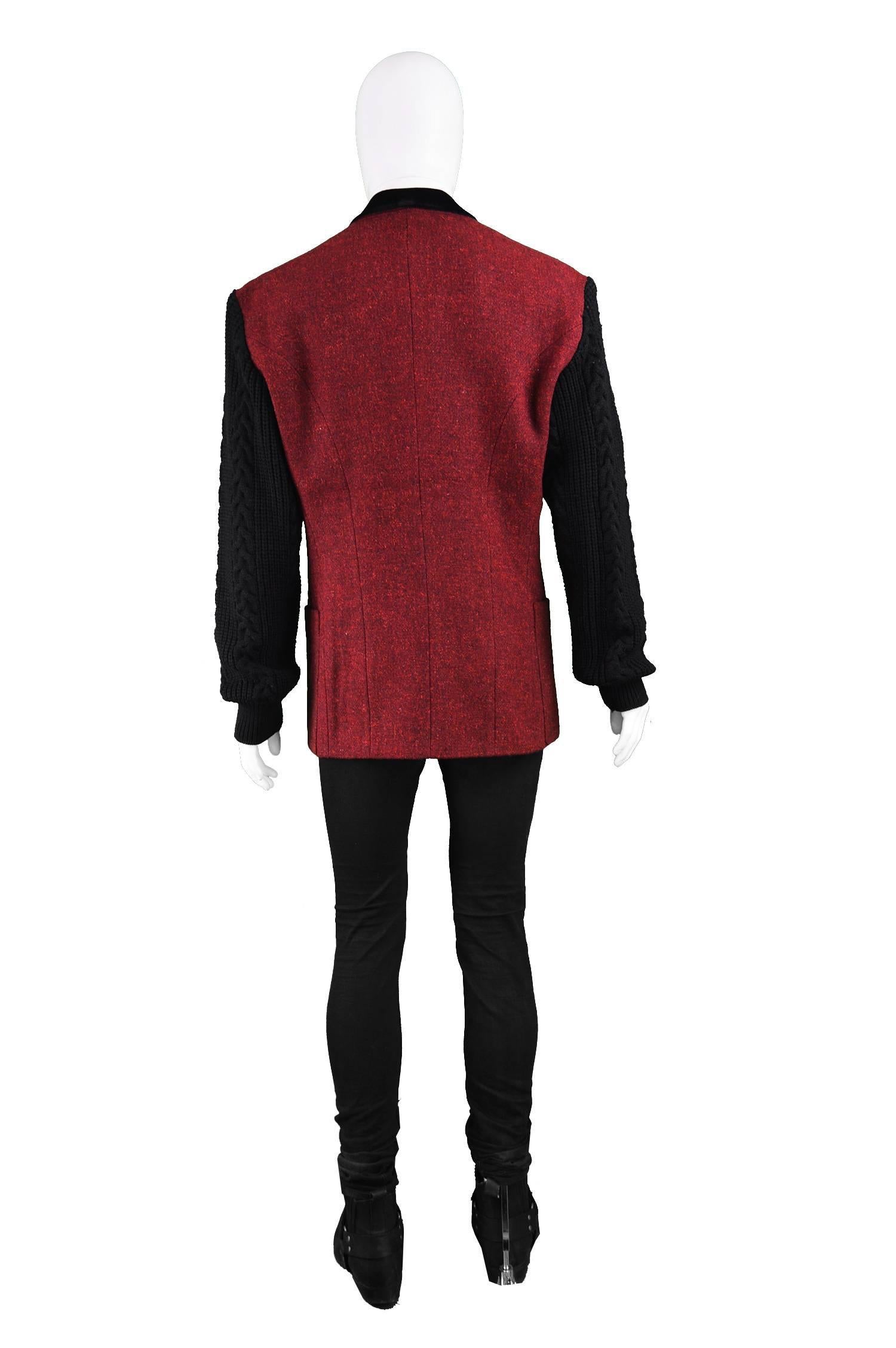 Bogy's Vintage Men's Red Wool Tweed & Black Cable Knit Blazer, 1980s 2