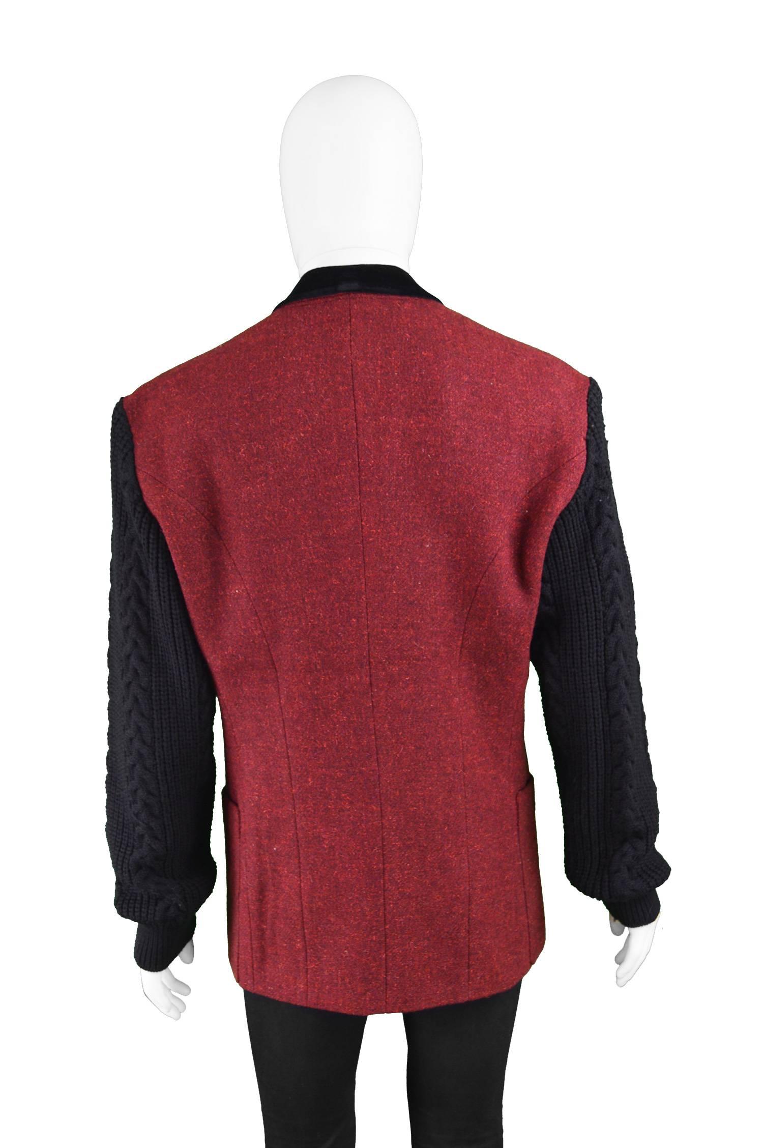Bogy's Vintage Men's Red Wool Tweed & Black Cable Knit Blazer, 1980s 1