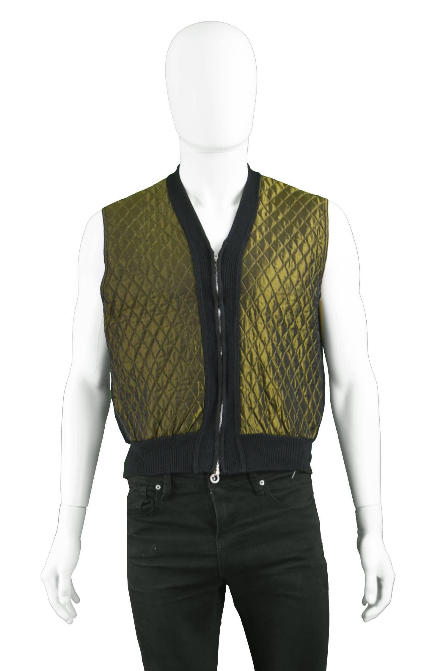 Black Jean Paul Gaultier Vintage Men's Gold Quilted Sleeveless Jacket, 1980s