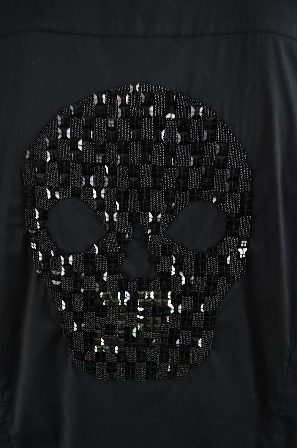 Women's or Men's John Richmond Embellished Studded and Beaded Black Skull Shirt