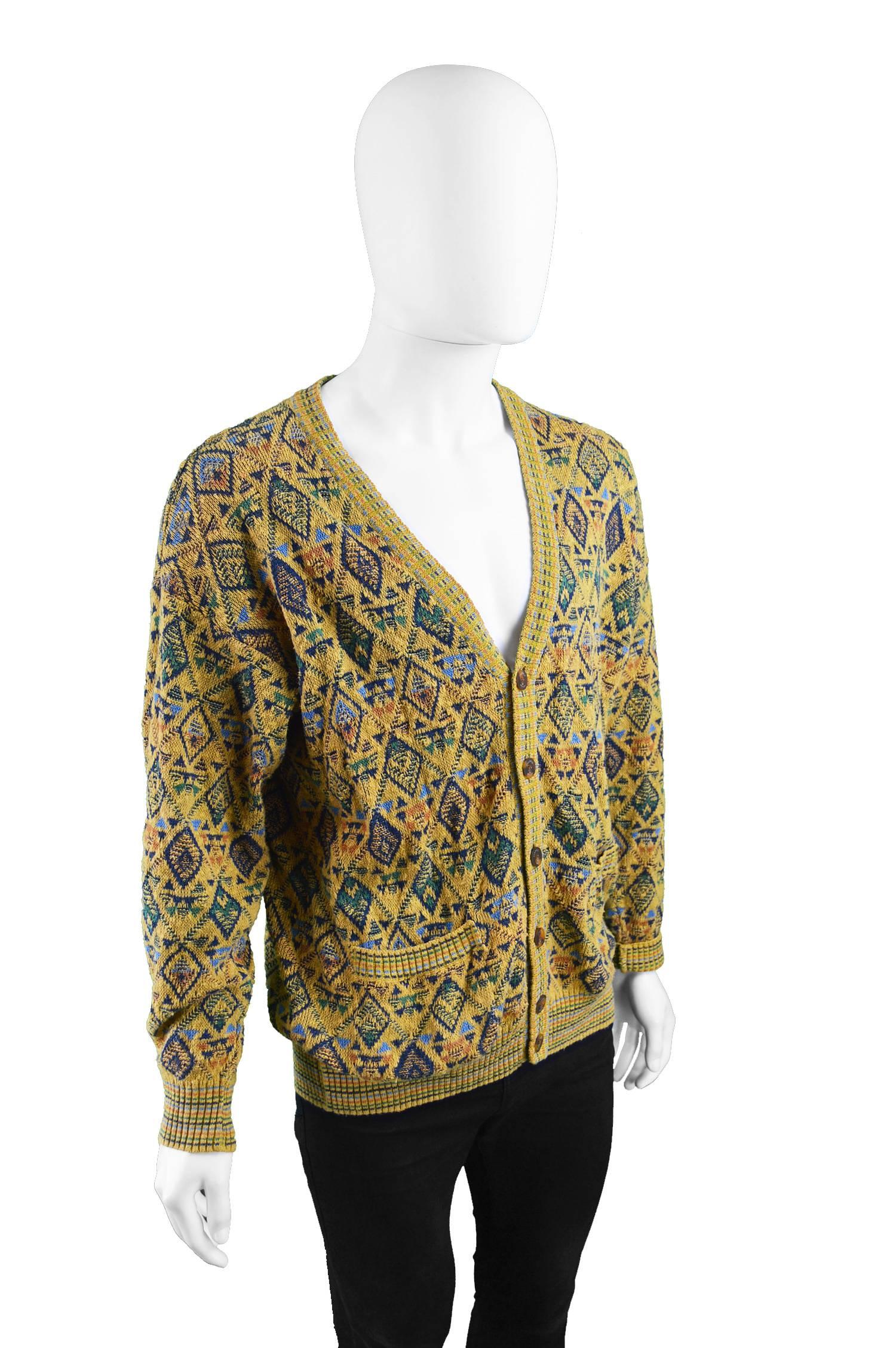 Women's or Men's Missoni Vintage Men's Cotton & Linen Diamond Pattern Knit Cardigan, 1980s For Sale