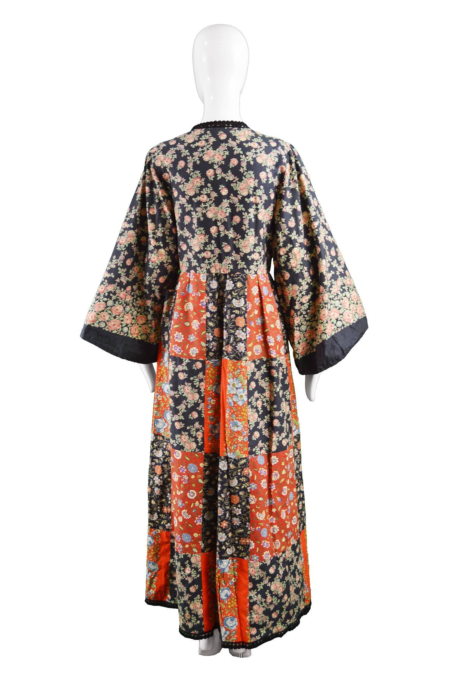 Women's Angela Gore Vintage Patchwork Floral Print Cotton Maxi Kimono Dress, 1970s For Sale