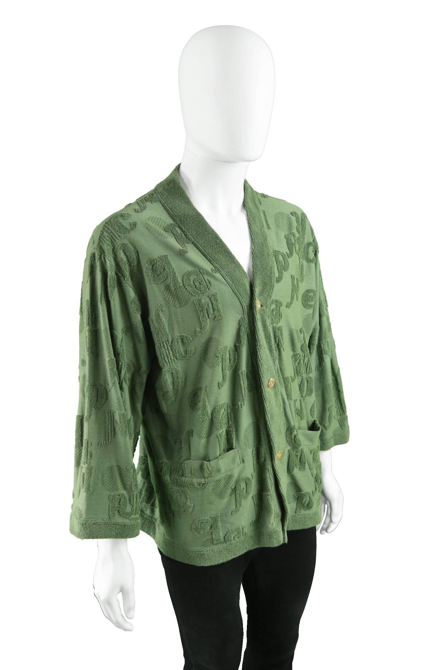 Matsuda Men's Vintage Green Alphabet Chenille Knit Cardigan, 1980s For Sale 2
