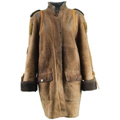 JC de Castelbajac Retro Women's Oversized Suede Trim Sheepskin Coat, 1980s