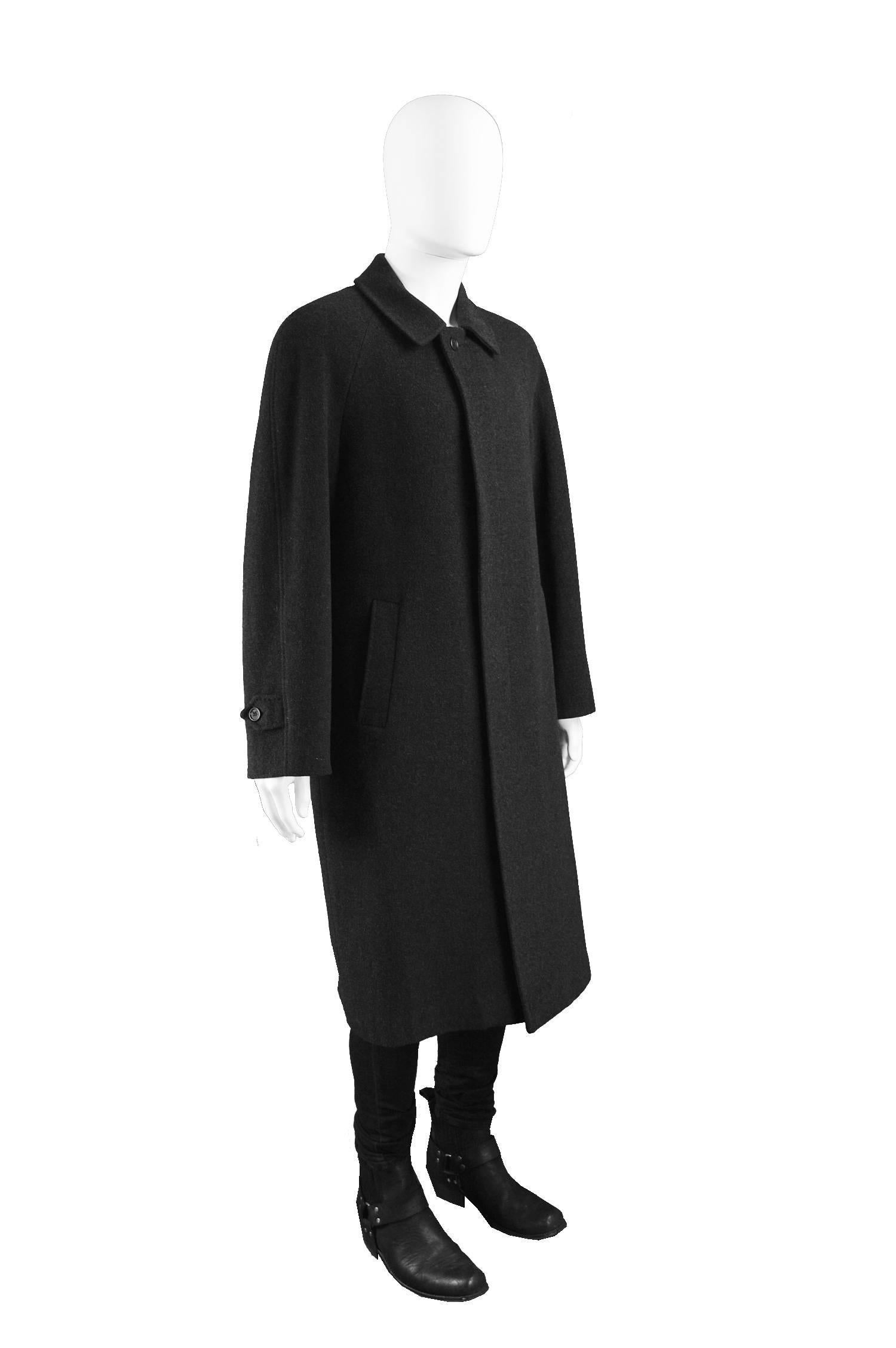 Black Jacques Heim Vintage Men's Cashmere & Wool Raglan Sleeve Overcoat, 1980s